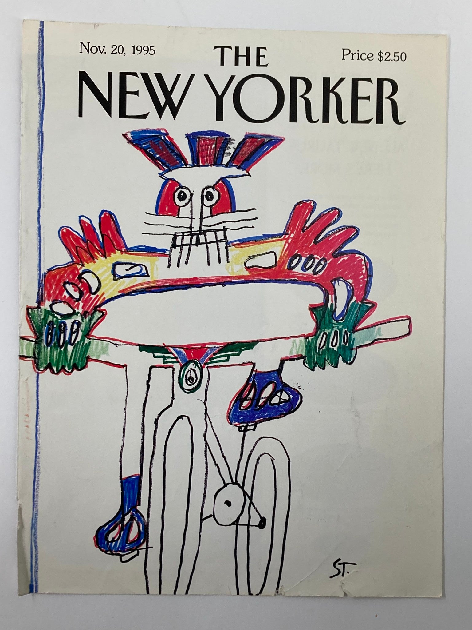 COVER ONLY The New Yorker November 20 1995 Bicyclist by Saul Steinberg No Label