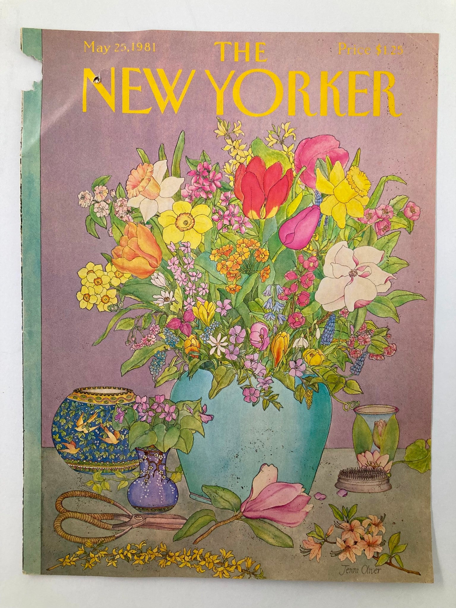 COVER ONLY The New Yorker May 25 1981 Flower Vase by Jenni Oliver No Label