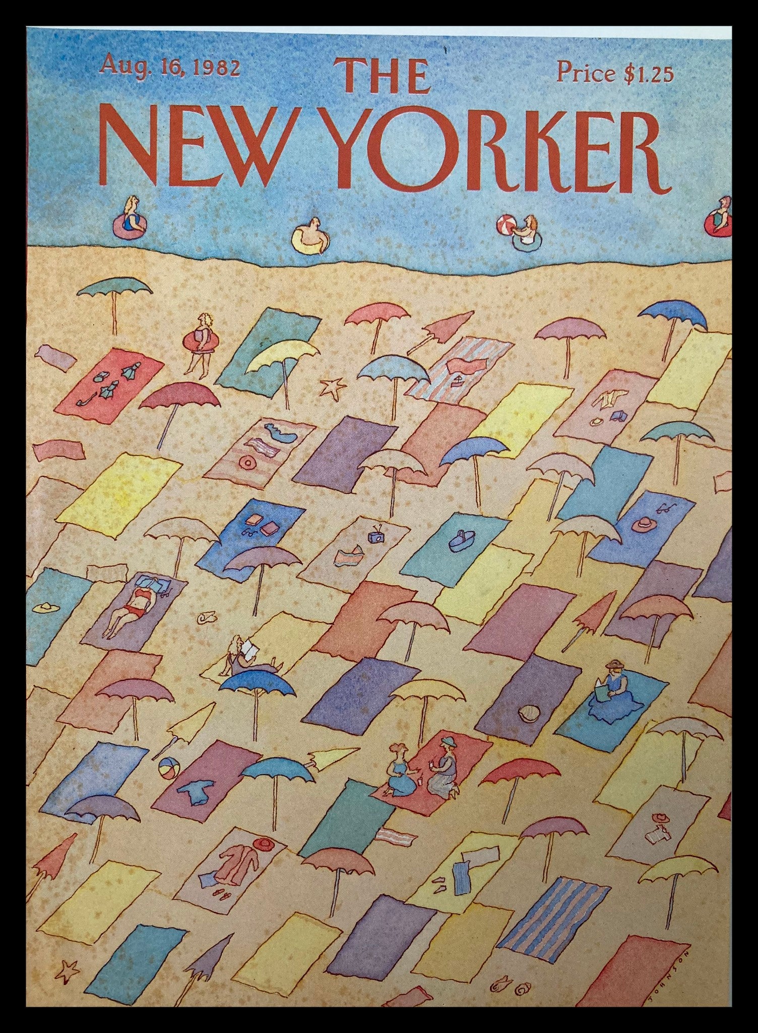 COVER ONLY The New Yorker August 16 1982 Beach Vibe by L.S. Johnson No Label