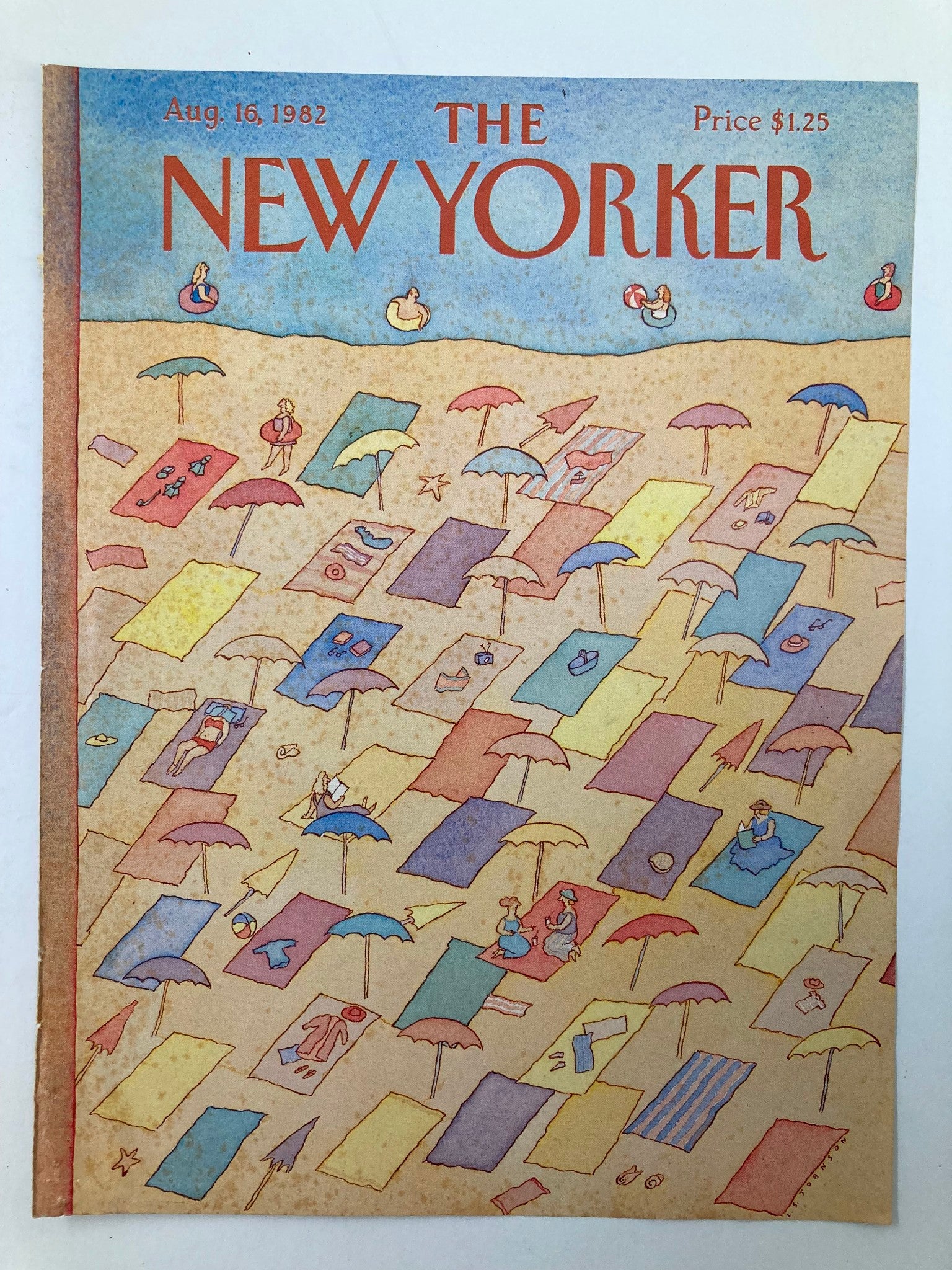 COVER ONLY The New Yorker August 16 1982 Beach Vibe by L.S. Johnson No Label