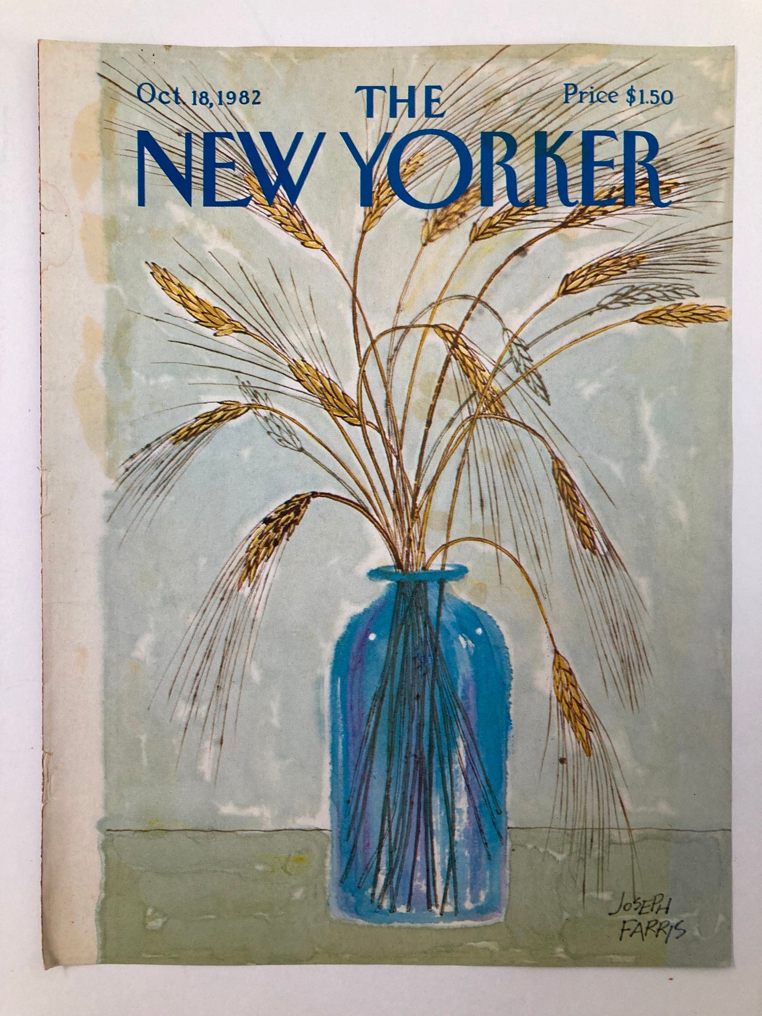 COVER ONLY The New Yorker October 18 1982 Wheat Vase by Joseph Farris No Label