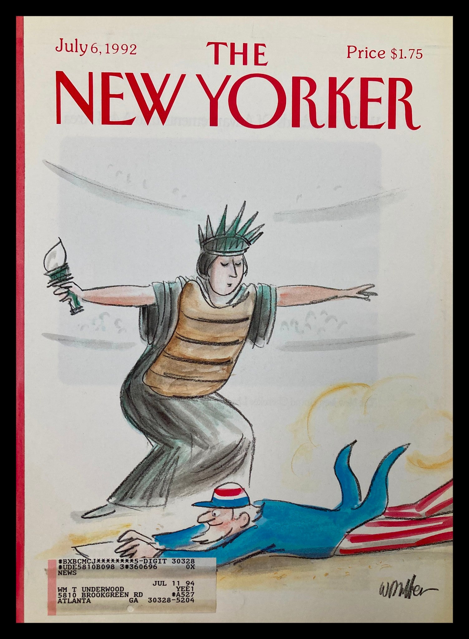 COVER ONLY The New Yorker July 6 1992 Lady Liberty & Uncle Sam by W. Miller