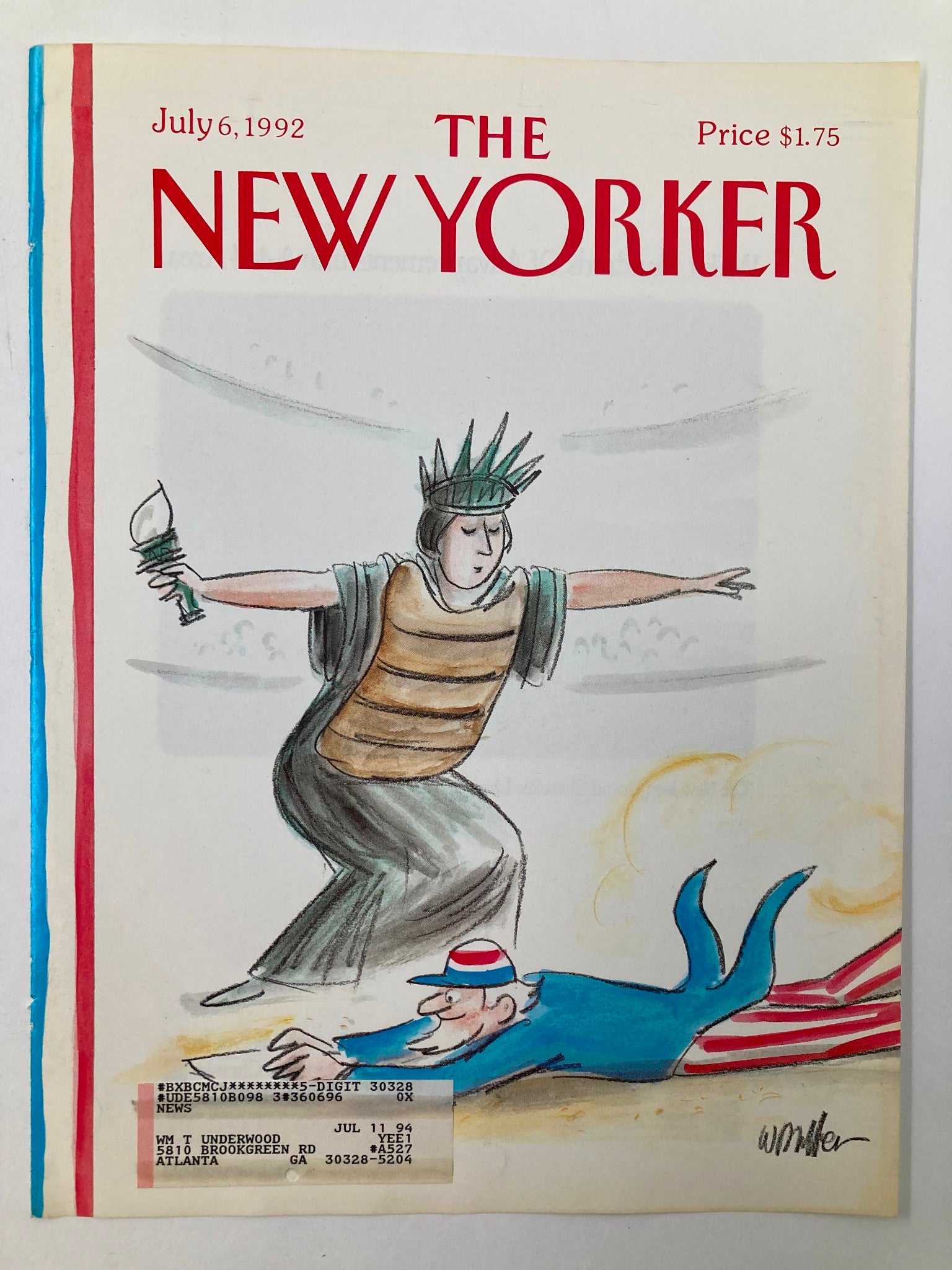 COVER ONLY The New Yorker July 6 1992 Lady Liberty and Uncle Sam by W. Muller