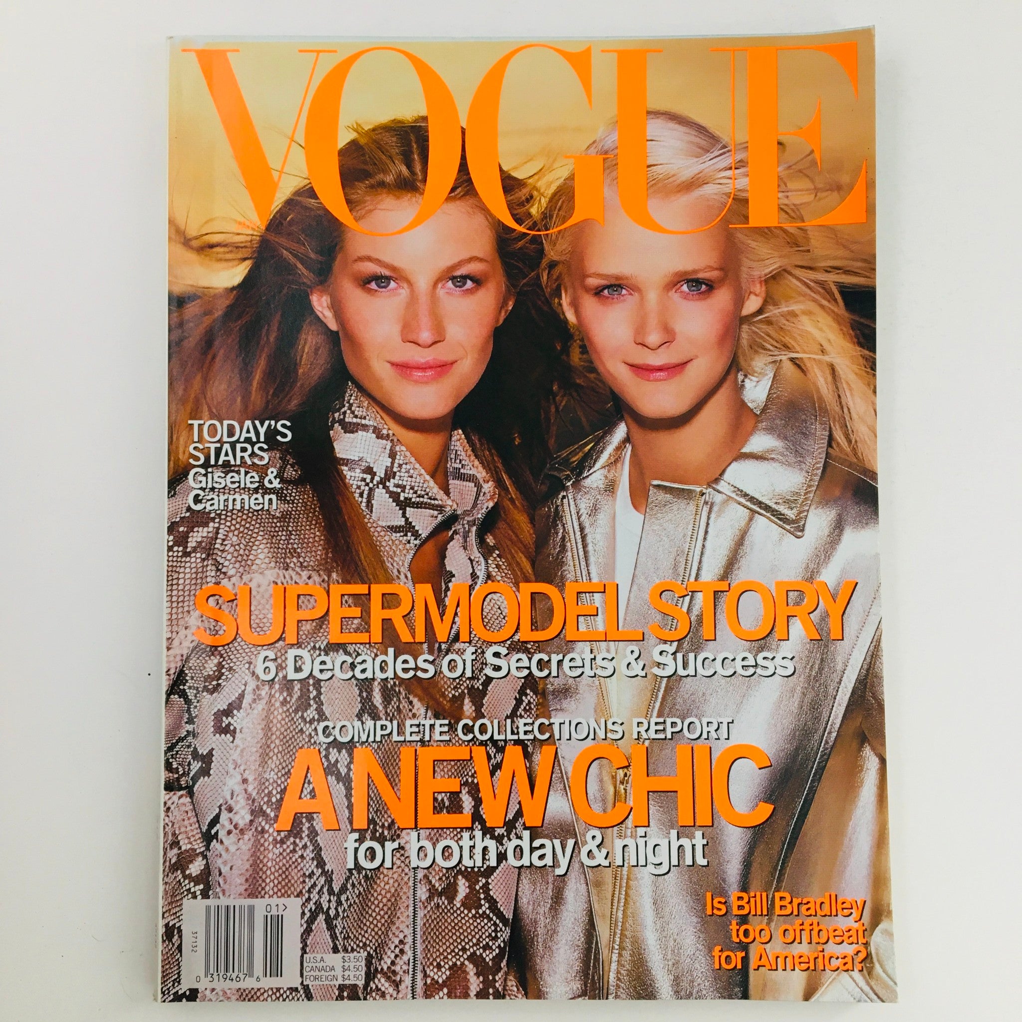 Vogue Magazine January 2000 Models Gisele Bündchen & Carmen Kass, No Label VG