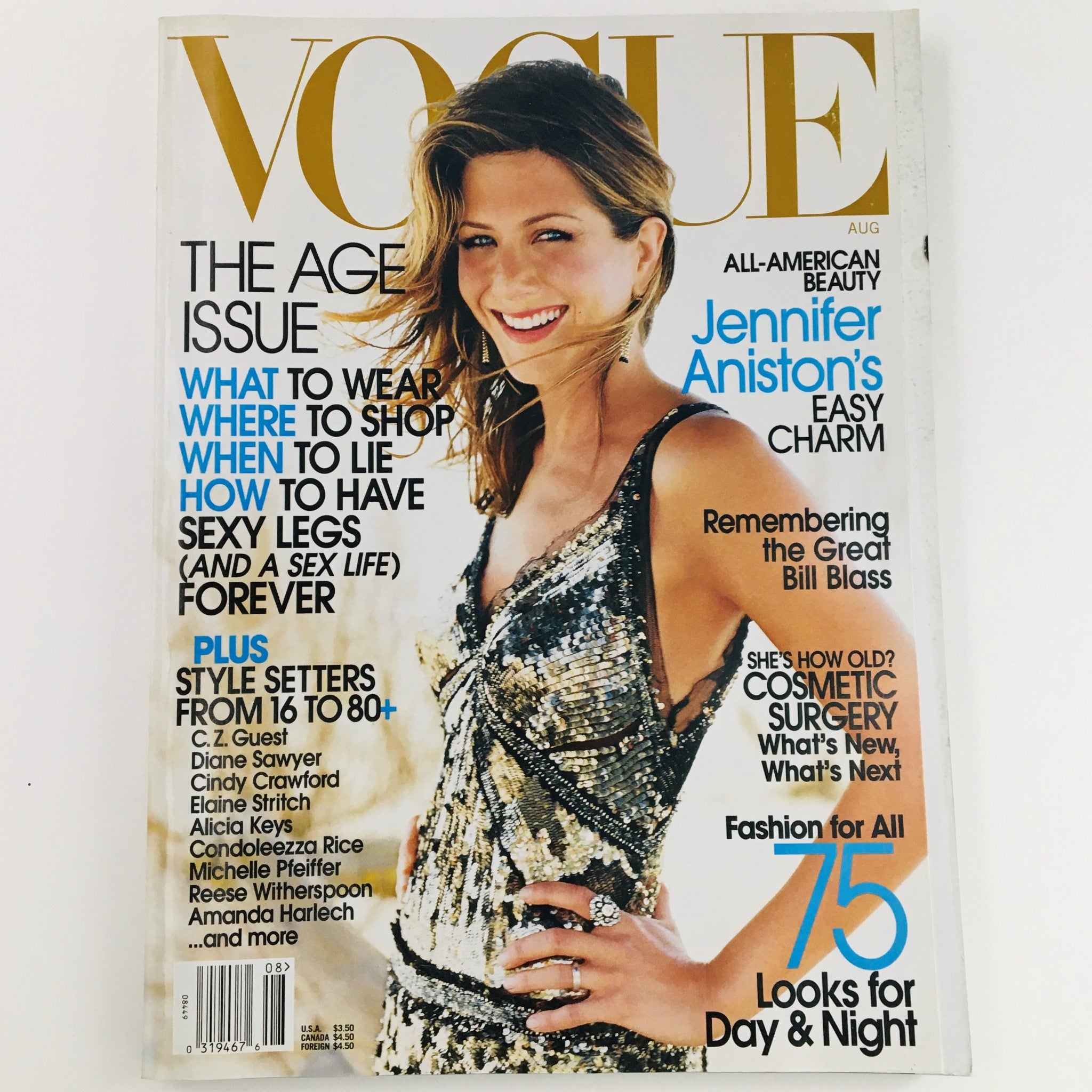 Vogue Magazine August 2002 American Actress Jennifer Aniston, No Label VG