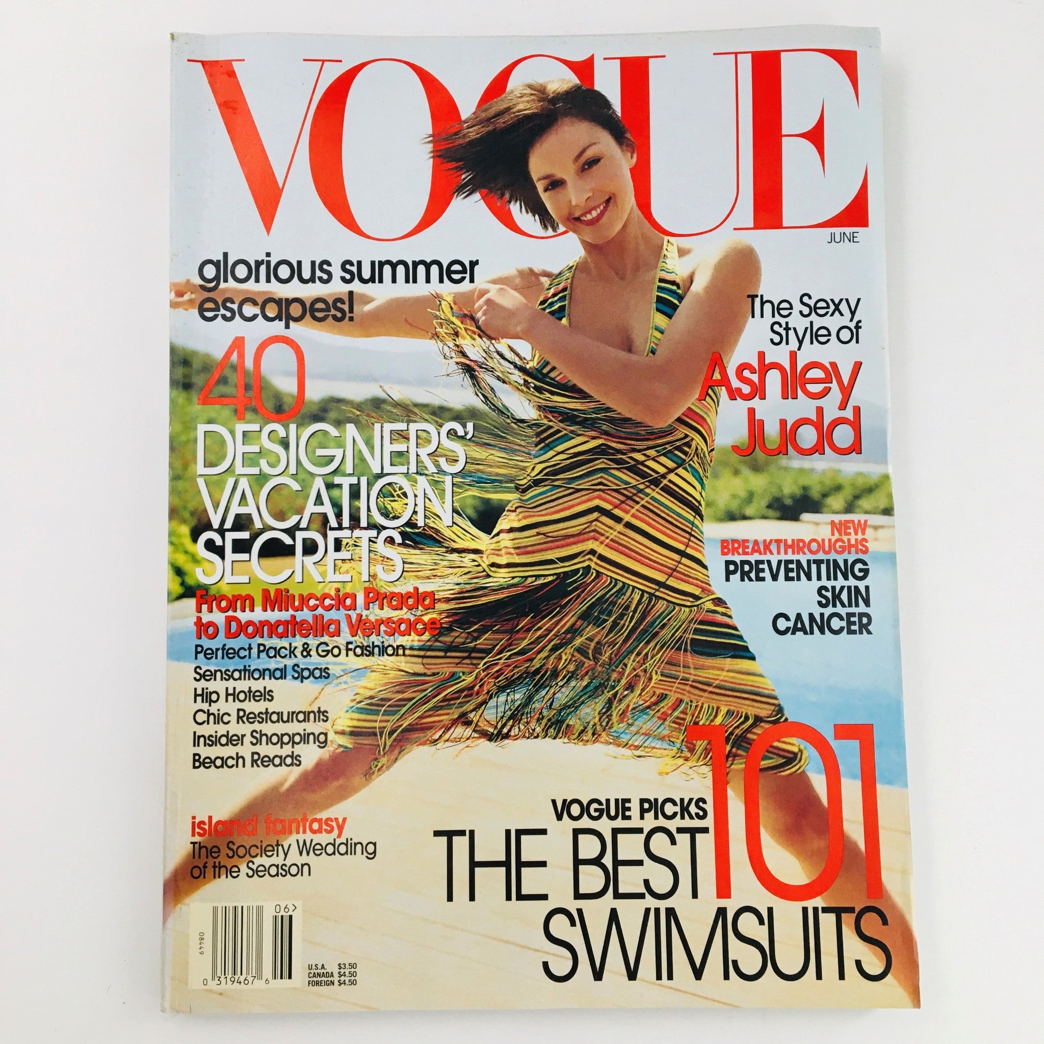 Vogue Magazine June 2002 American Actress Ashley Judd, No Label VG