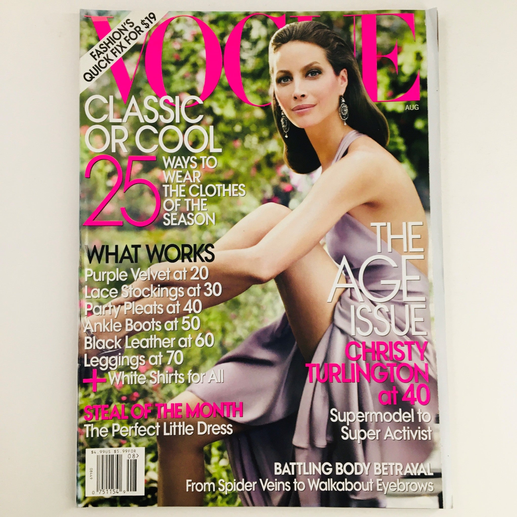 Vogue Magazine August 2009 American Model Christy Turlington, No Label VG