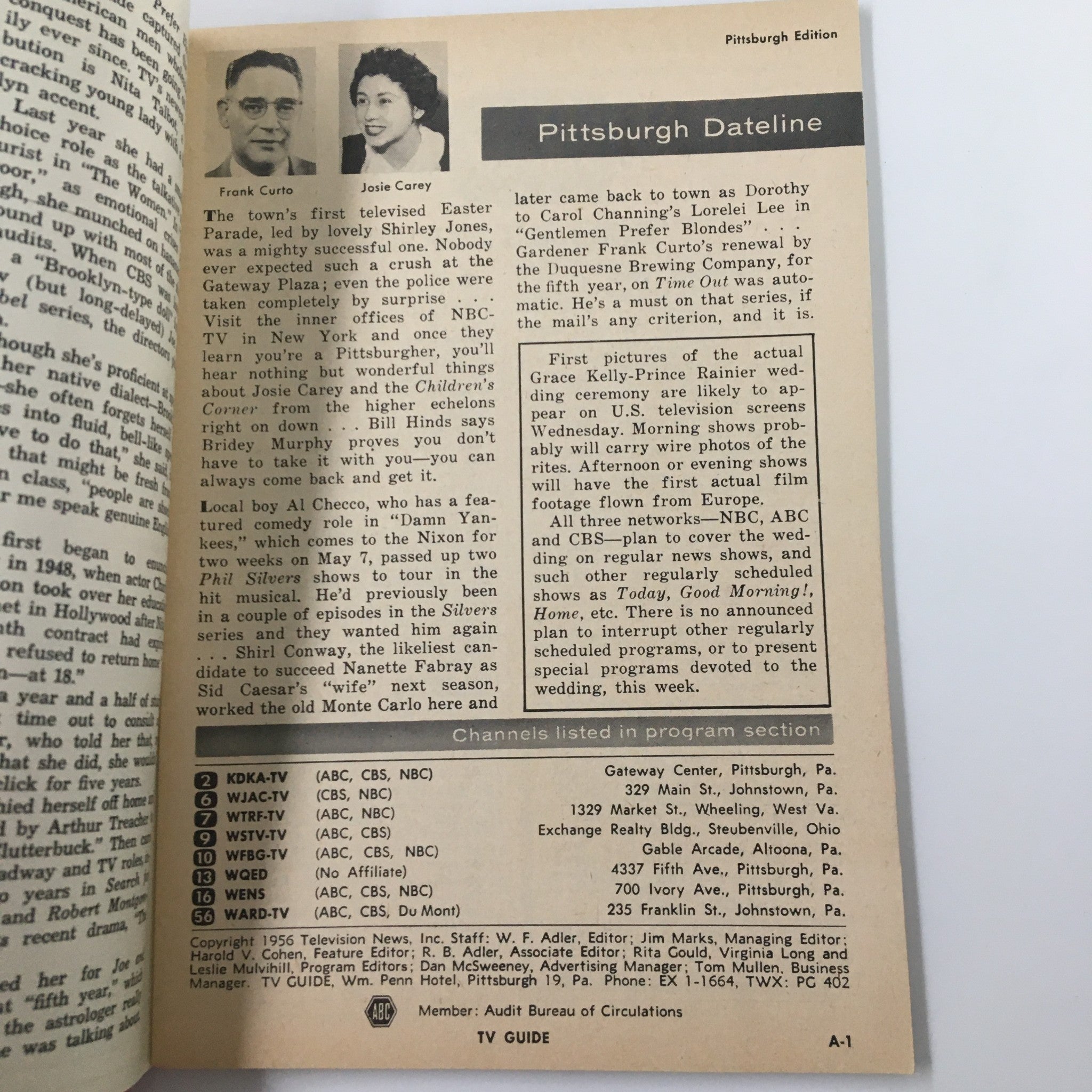 TV Guide Magazine April 14 1956 Grace Kelly Pittsburgh Edition No Label
