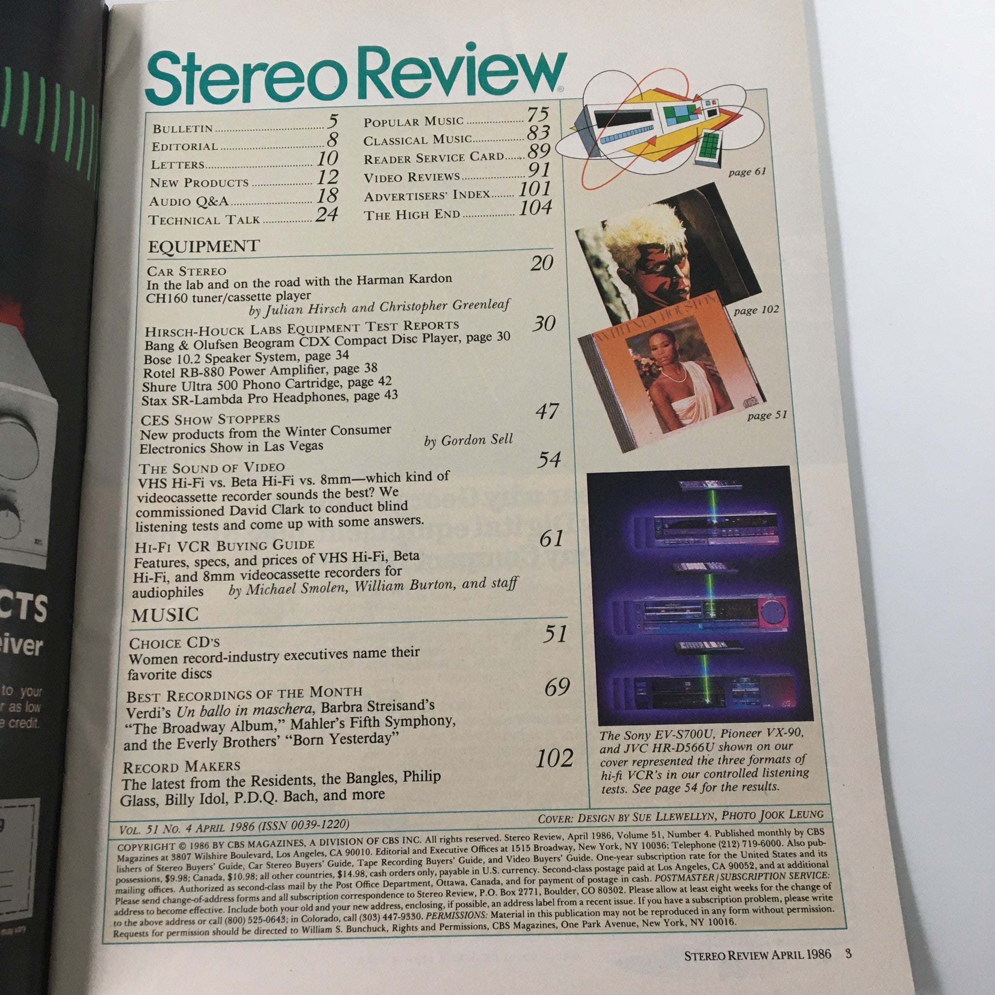 Stereo Review Magazine April 1986 Hi-Fi Videocassette Recorder's Buying Guide