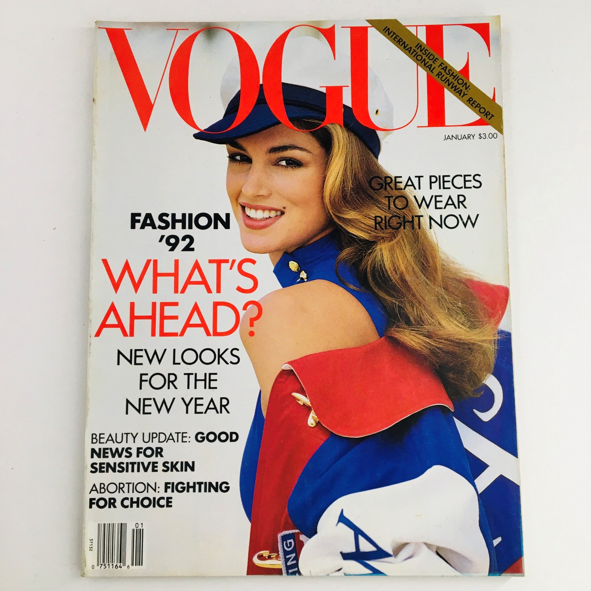 Vogue Magazine January 1992 American Model & Actress Cindy Crawford, No Label VG