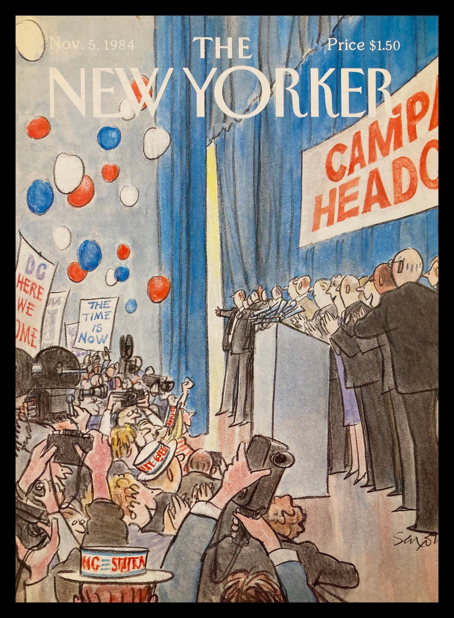 COVER ONLY The New Yorker November 5 1984 Campaign HQ by Charles Saxon No Label