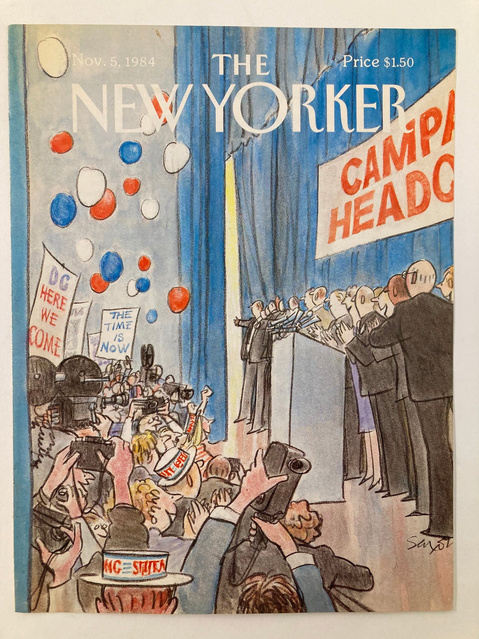 COVER ONLY The New Yorker November 5 1984 Campaign HQ by Charles Saxon No Label