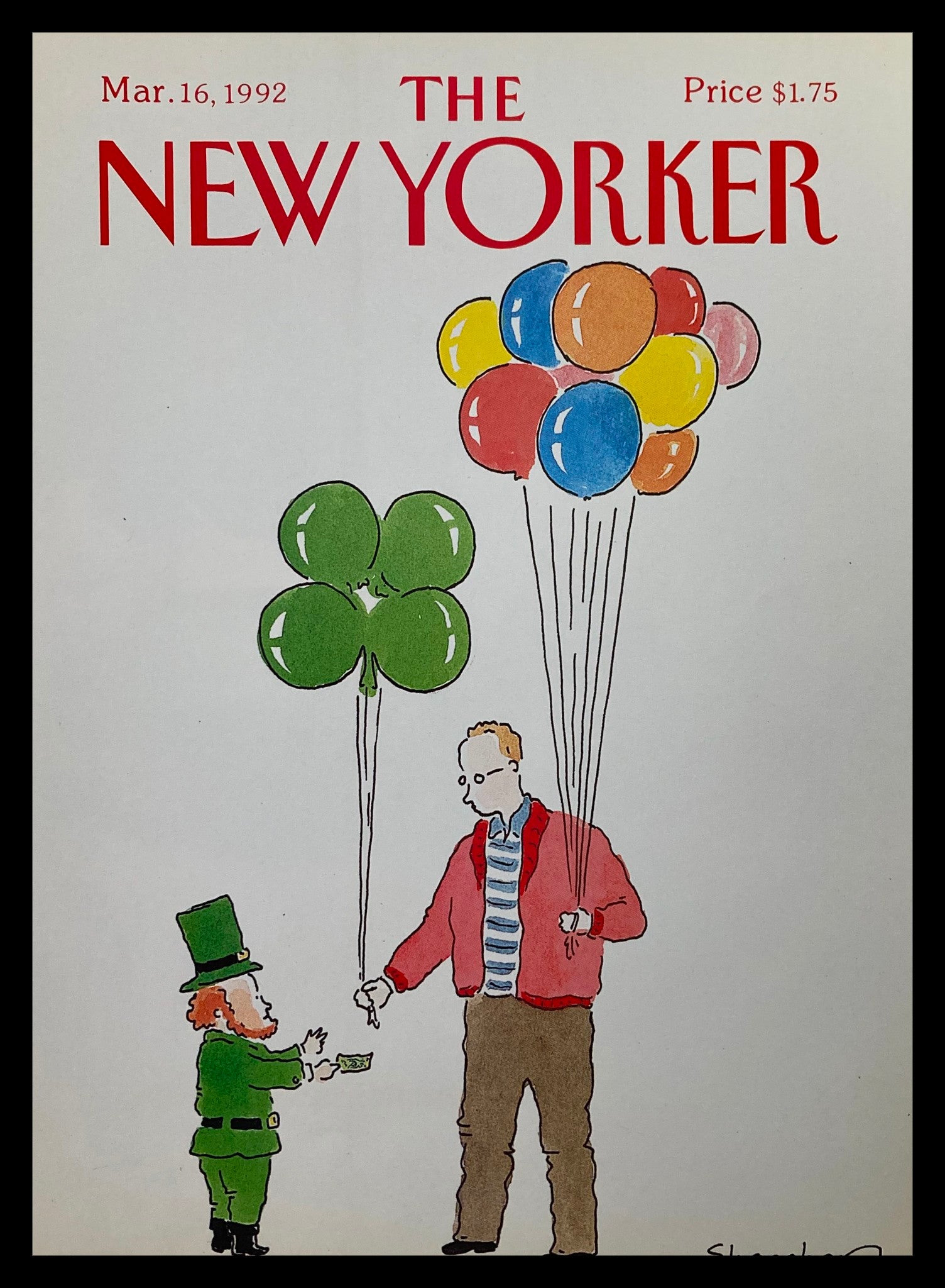 COVER ONLY The New Yorker March 16 1992 St. Patrick's Day by Danny Shanahan