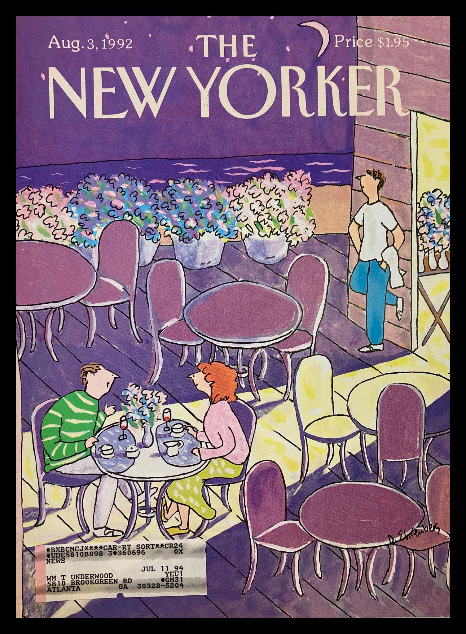 COVER ONLY The New Yorker August 3 1992 A Dinner Date by Devera Ehrenberg