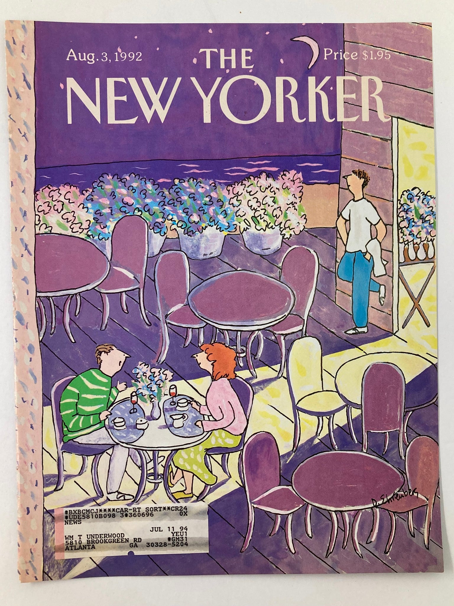 COVER ONLY The New Yorker August 3 1992 A Dinner Date by Devera Ehrenberg