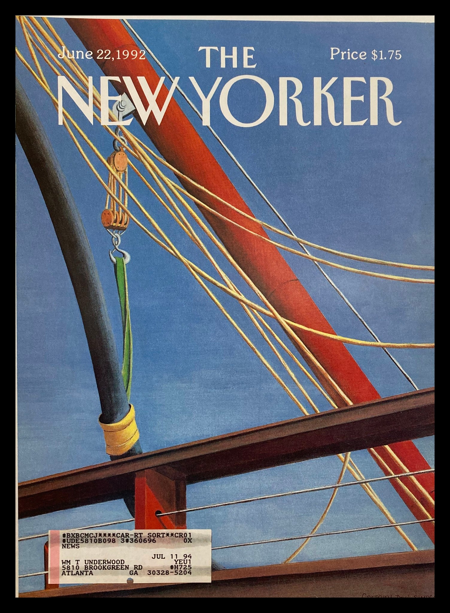 COVER ONLY The New Yorker June 22 1992 Sail Away by Gretchen Dow Simpson