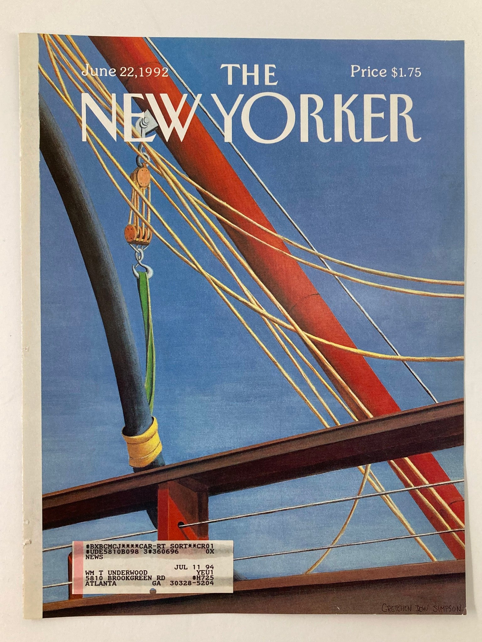 COVER ONLY The New Yorker June 22 1992 Sail Away by Gretchen Dow Simpson