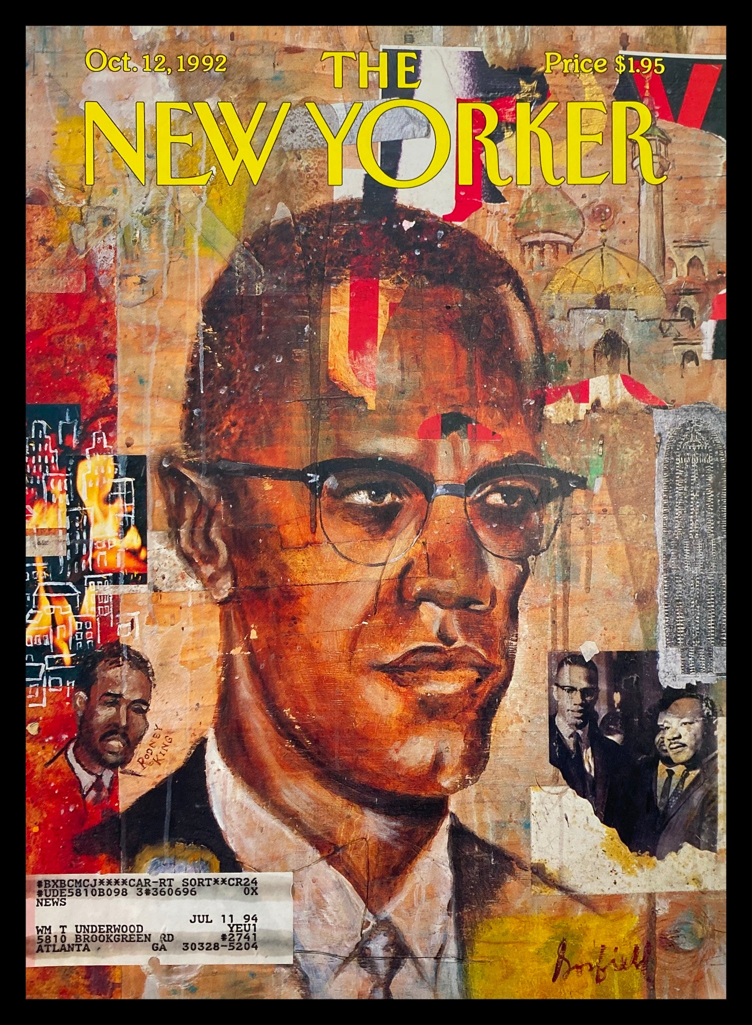 COVER ONLY The New Yorker October 12 1992 featuring an illustration of Minister Malcolm X by Josh Gosfield, showcasing rich colors and prominent imagery indicative of the civil rights movement.