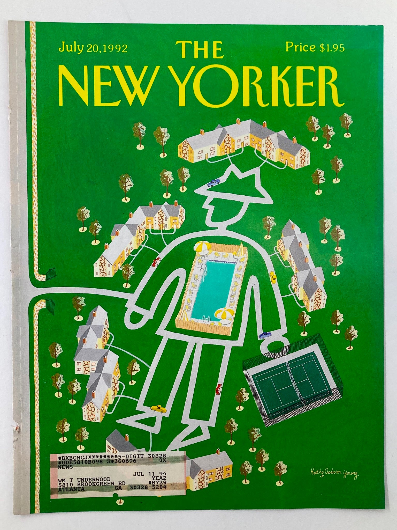 COVER ONLY The New Yorker July 20 1992 Human Town by Kathy Osborn Young