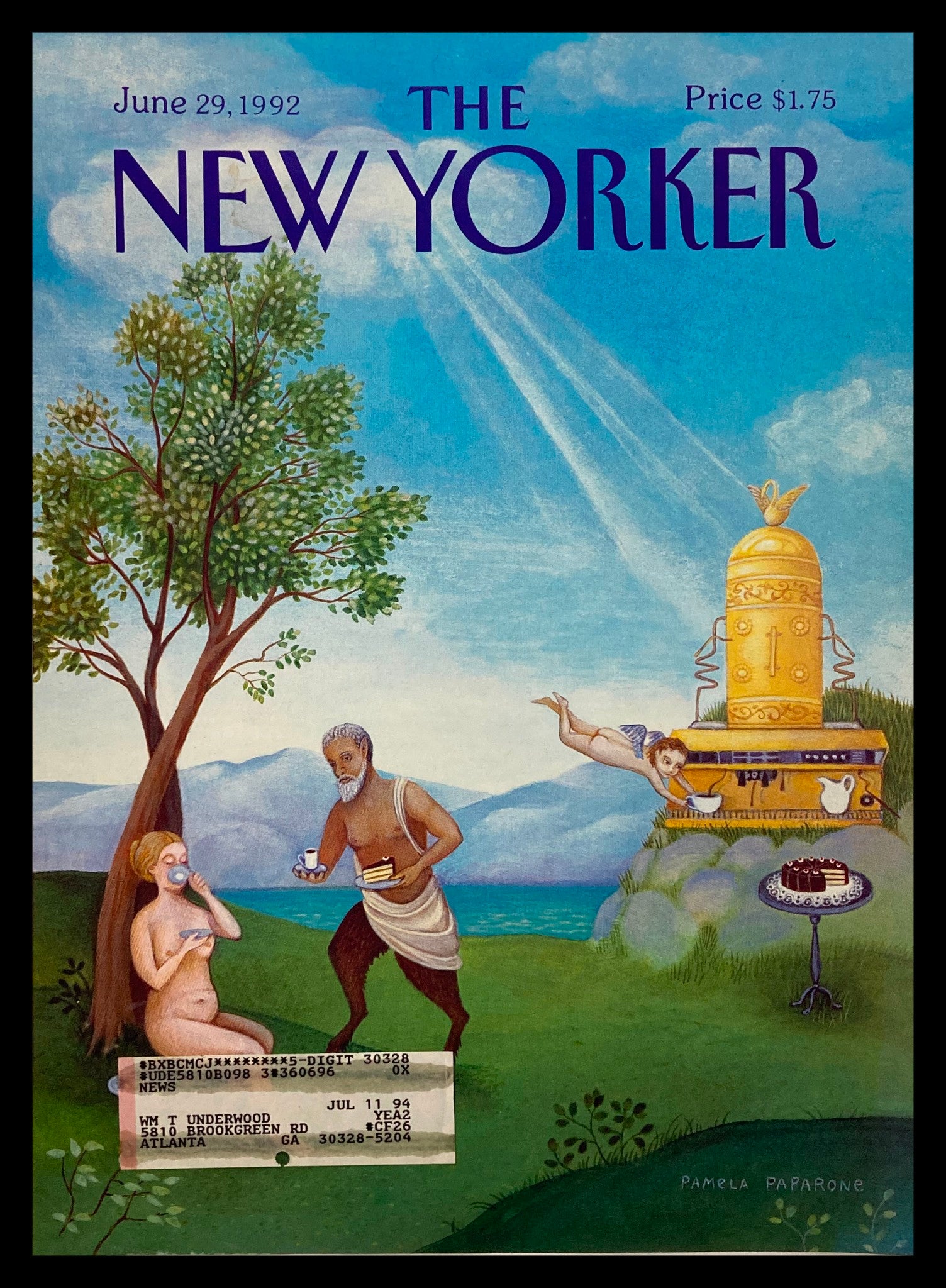 COVER ONLY The New Yorker June 29 1992 Adam and Eve by Pamela Paparone