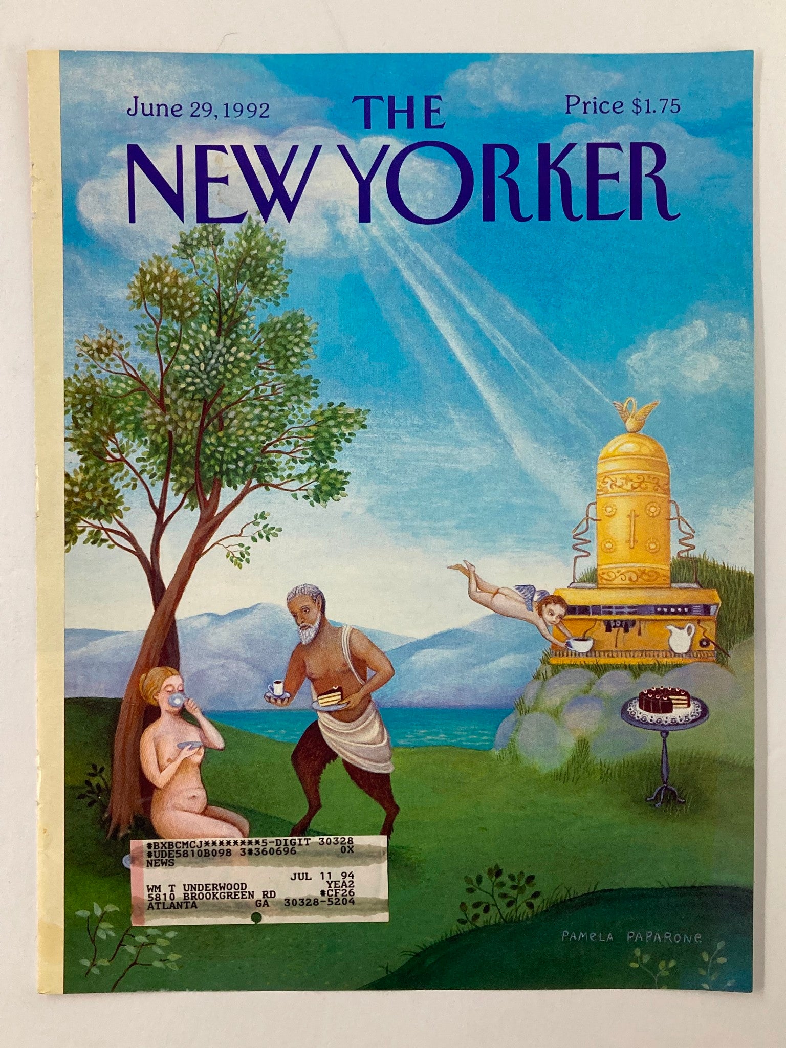 COVER ONLY The New Yorker June 29 1992 Adam and Eve by Pamela Paparone