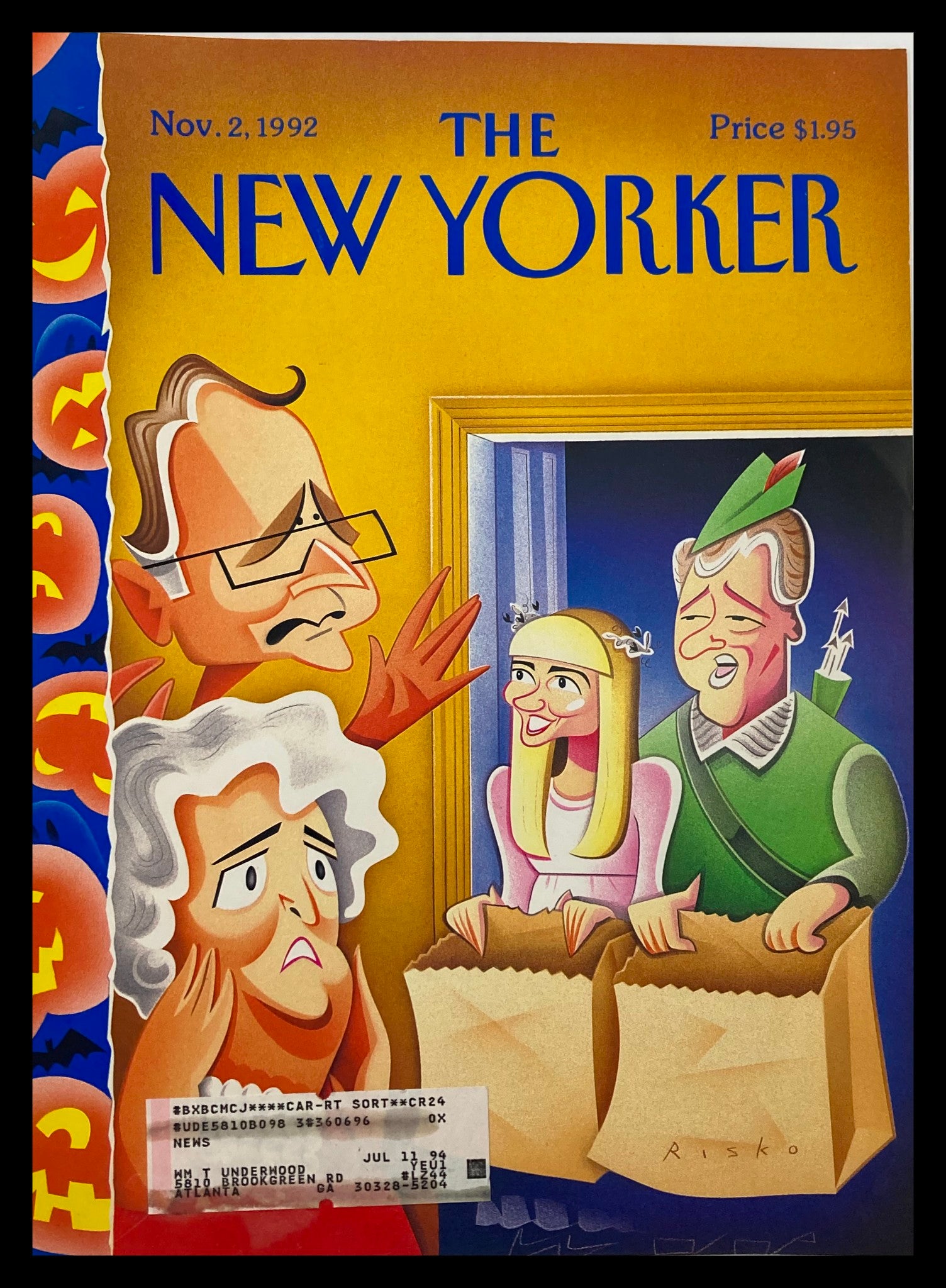 COVER ONLY The New Yorker November 2 1992 Puppets by Robert Risko