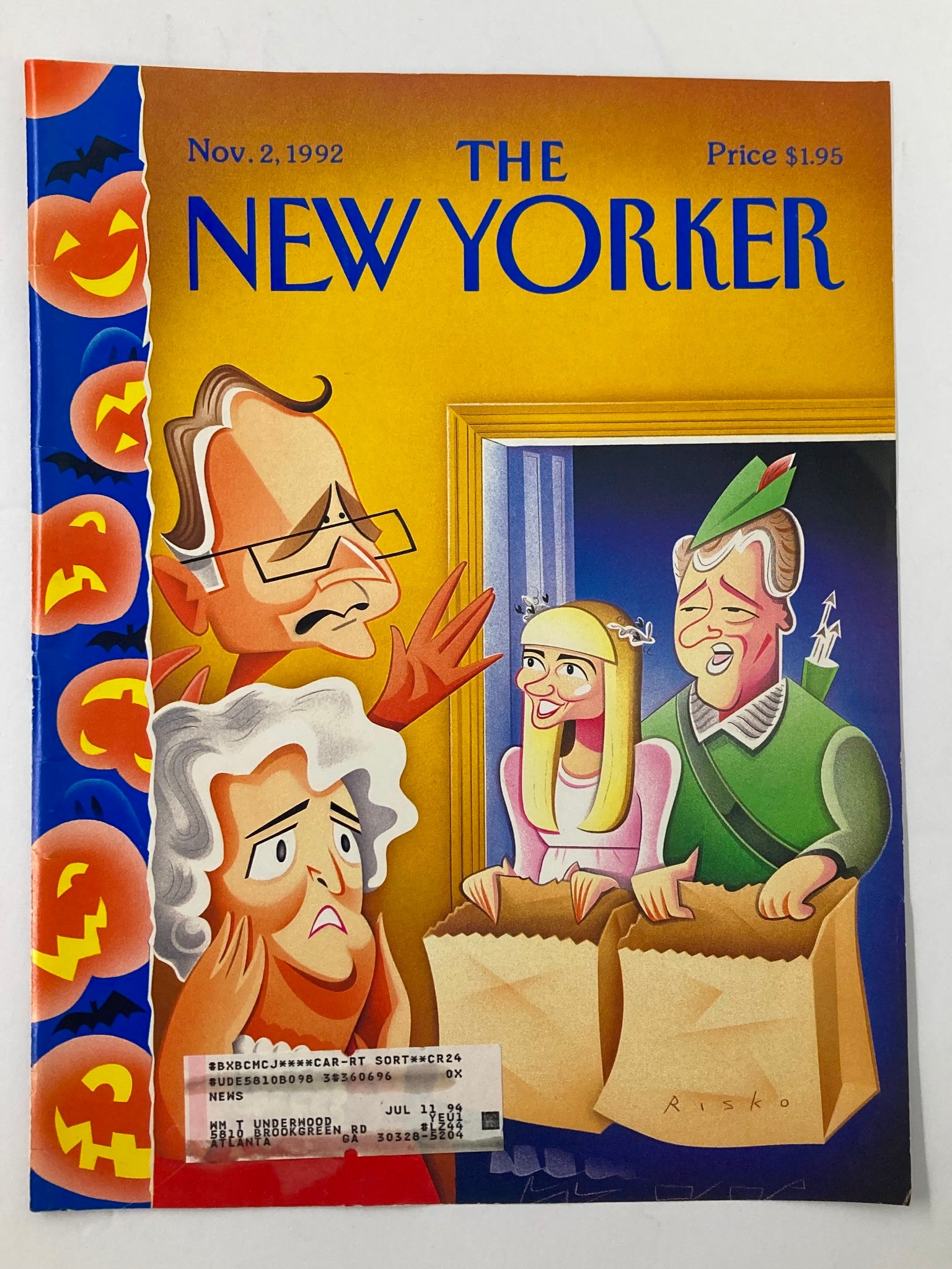 COVER ONLY The New Yorker November 2 1992 Puppets by Robert Risko