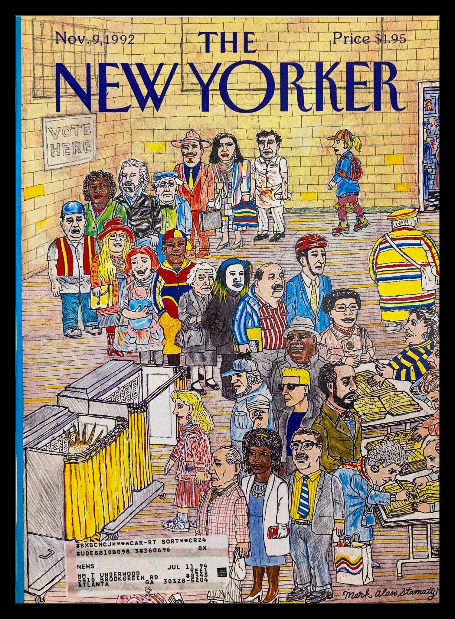 COVER ONLY The New Yorker November 9 1992 Vote Here by Mark Allan Stamaty