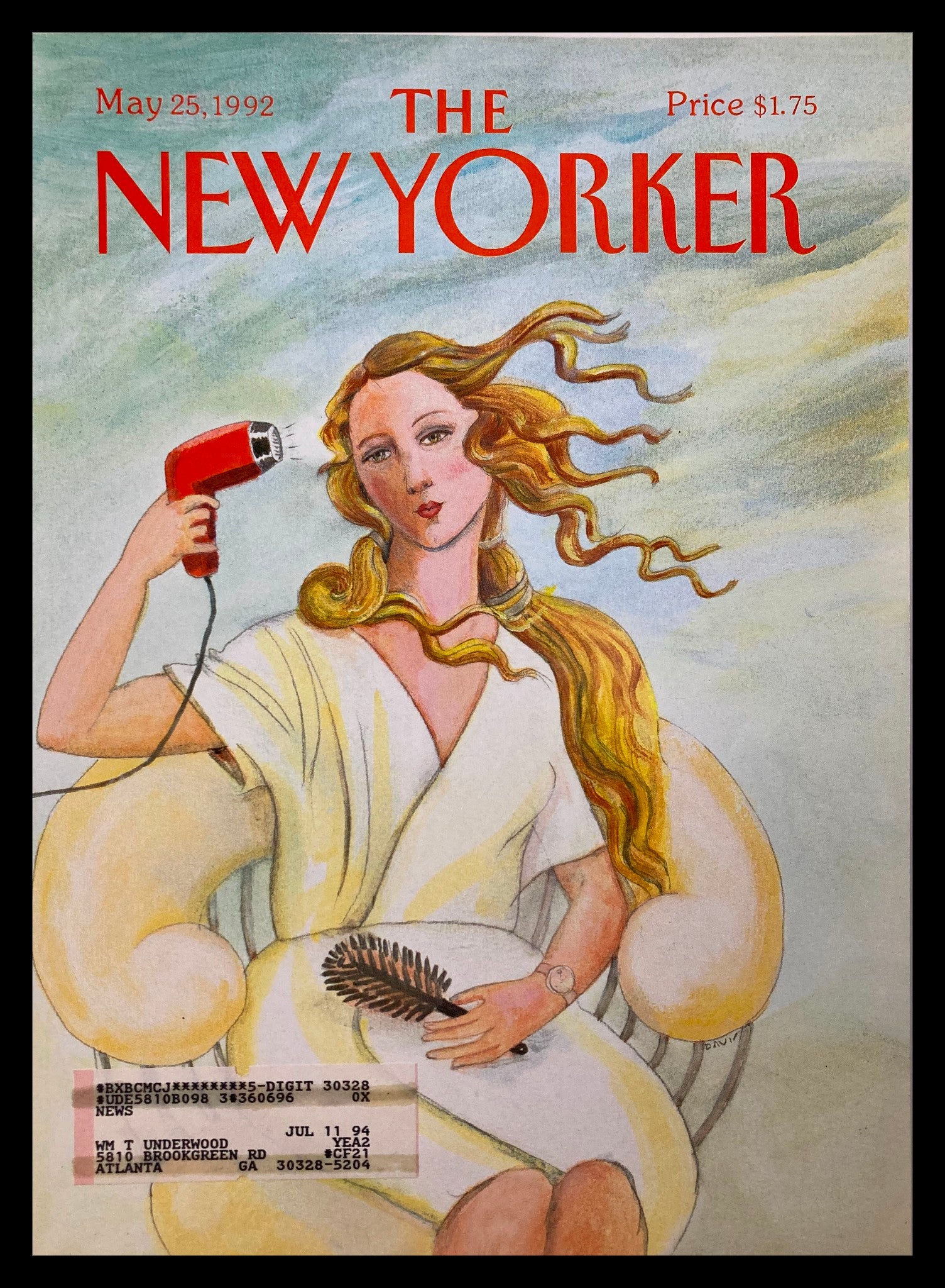 COVER ONLY The New Yorker May 25 1992 Blow Dryer by Susan Davis