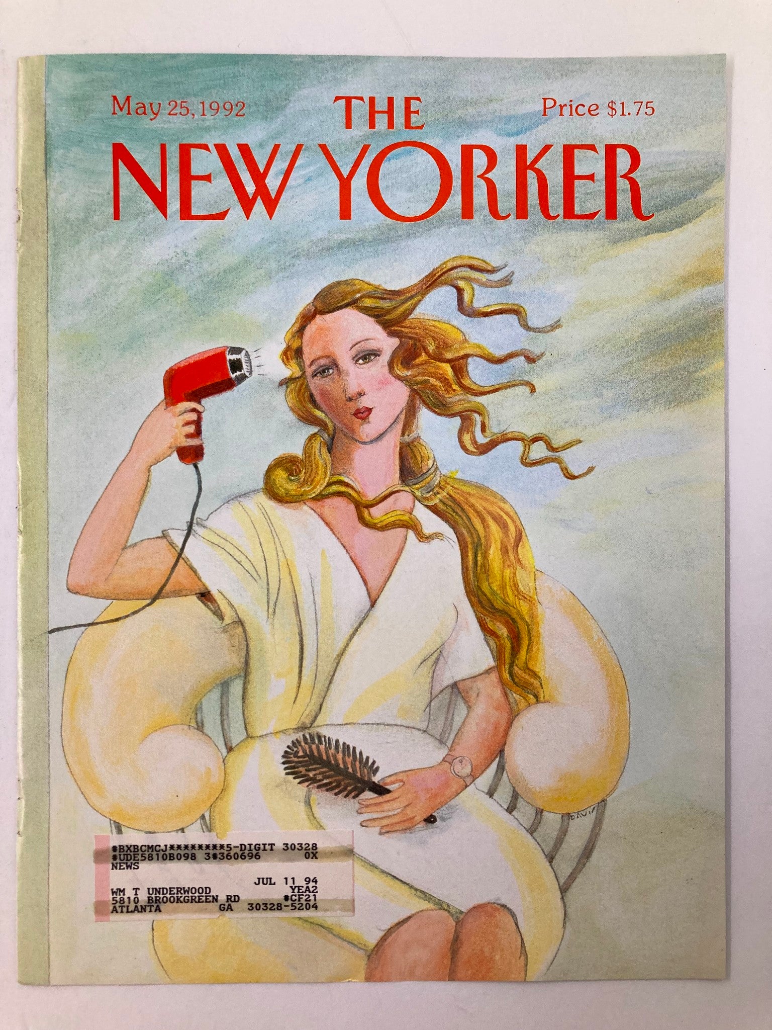 COVER ONLY The New Yorker May 25 1992 Blow Dryer by Susan Davis