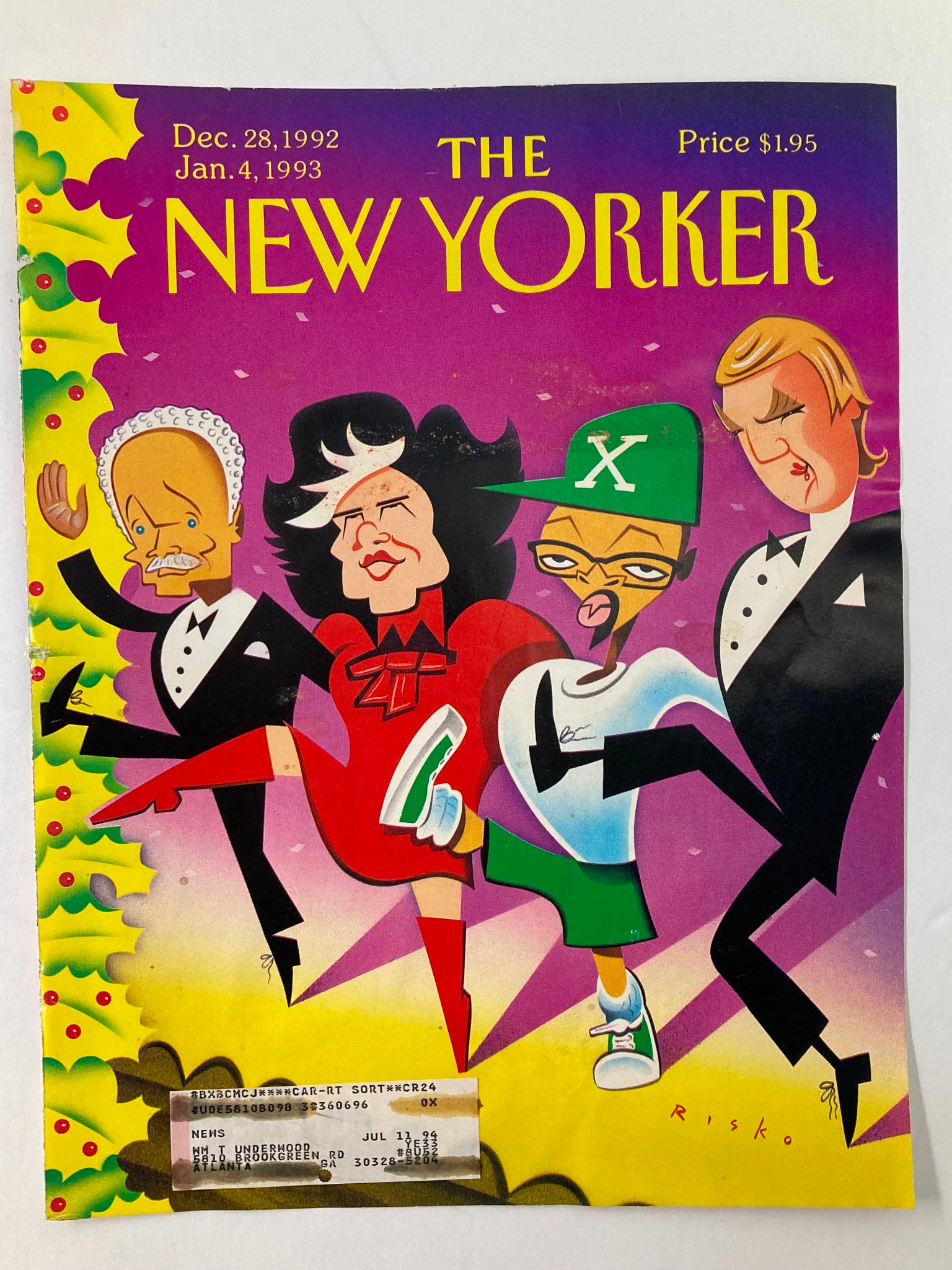 COVER ONLY The New Yorker December 28 1992 Broadway Show by Robert Risko