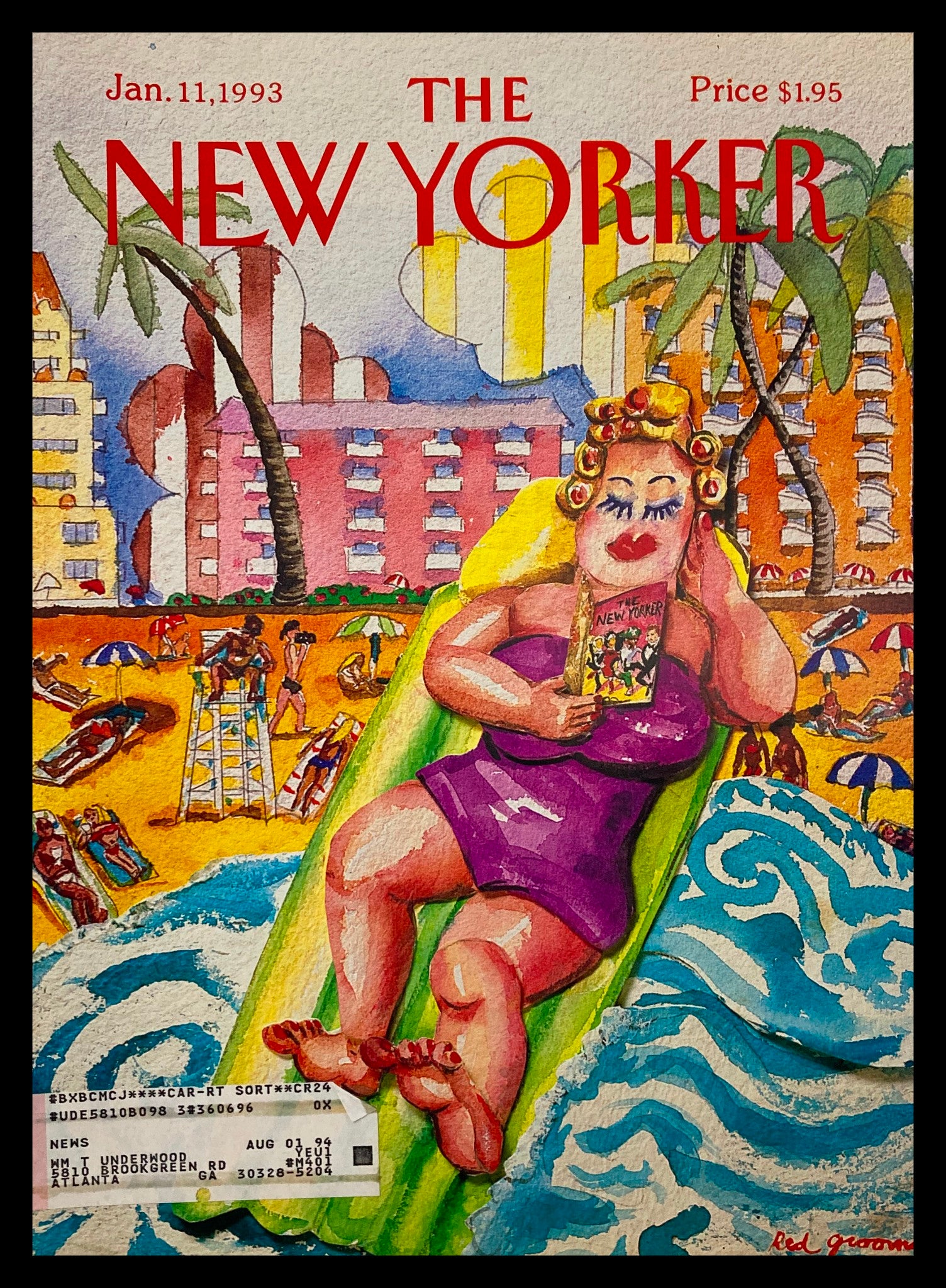 COVER ONLY The New Yorker January 11 1993 Tidal Waves by Red Grooms