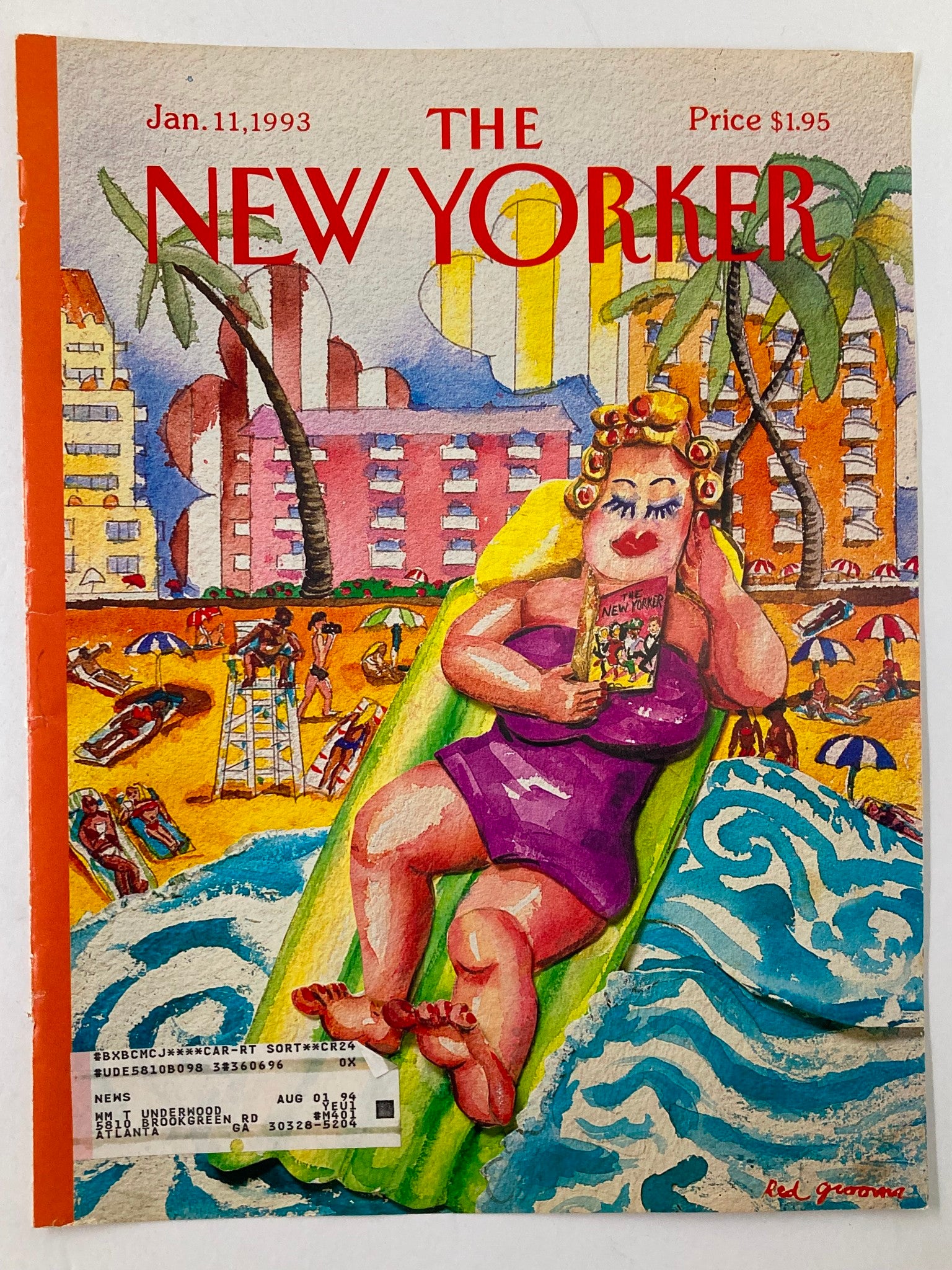 COVER ONLY The New Yorker January 11 1993 Tidal Waves by Red Grooms