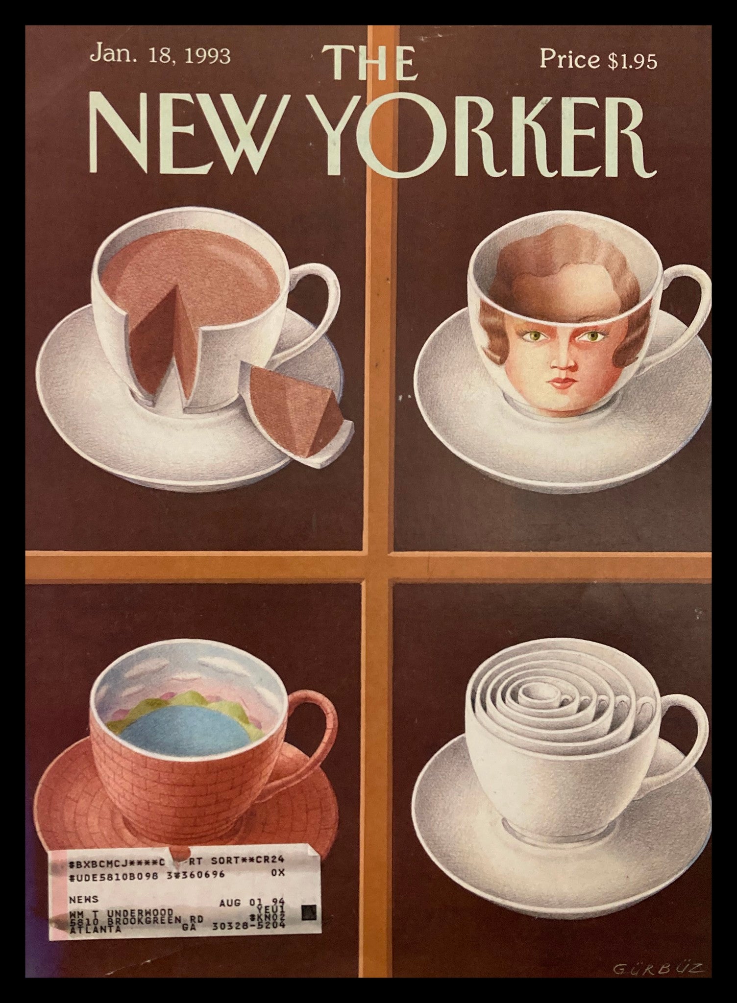 COVER ONLY The New Yorker January 18 1993 Teacup Cakes by Gürbüz Doğan Ekşioğlu