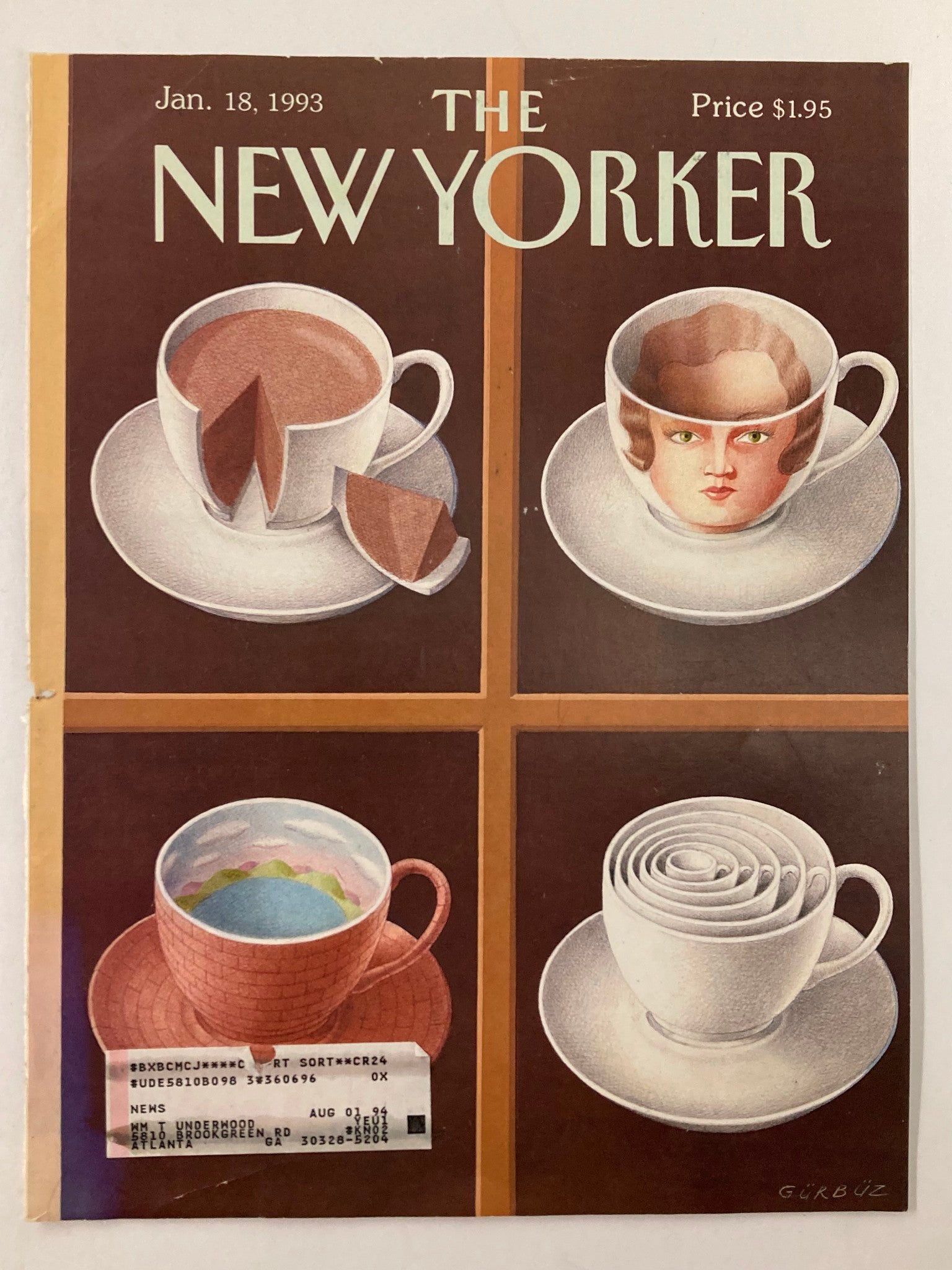 COVER ONLY The New Yorker January 18 1993 Teacup Cakes by Gürbüz Doğan Ekşioğlu