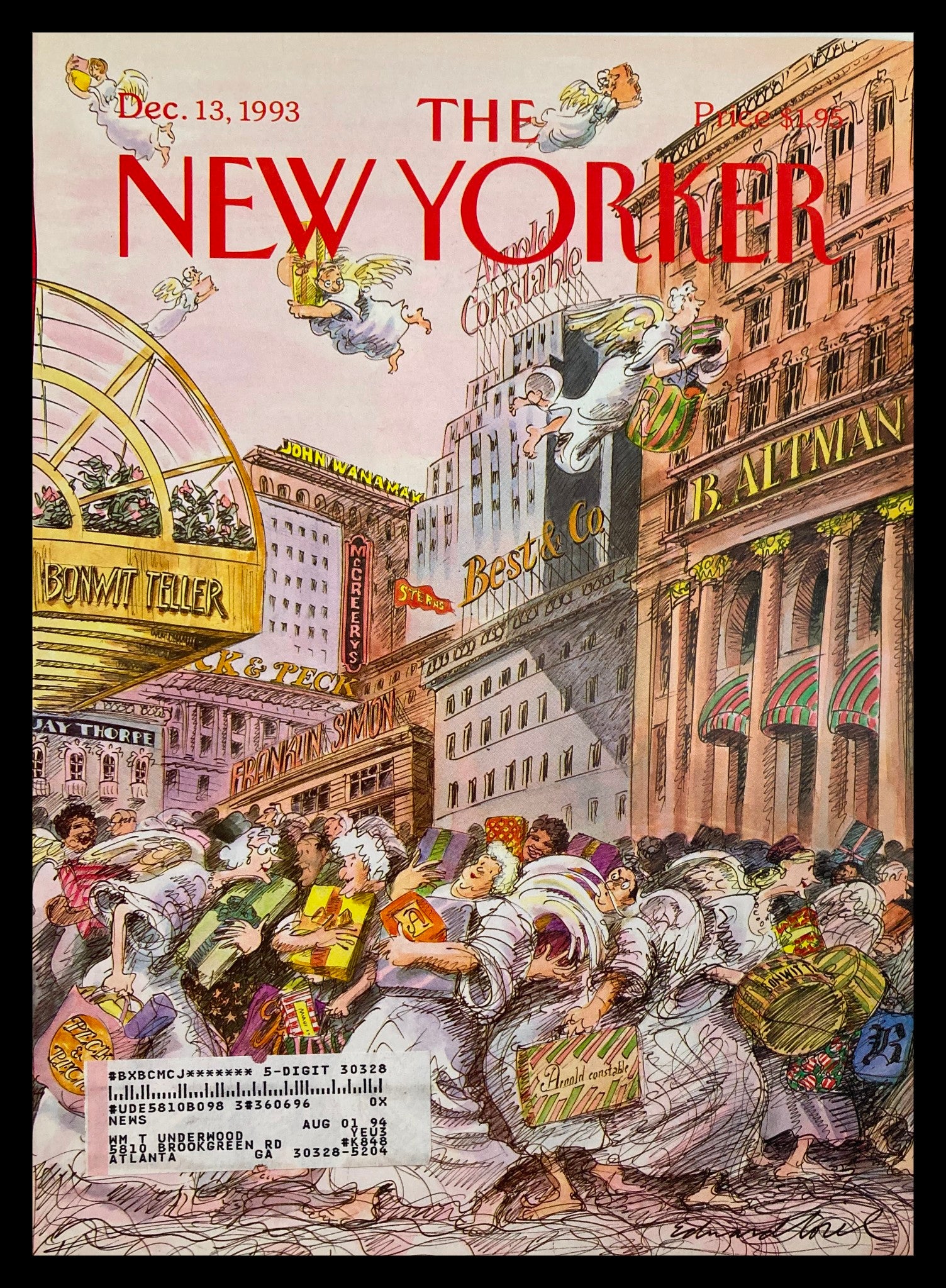 COVER ONLY The New Yorker December 13 1993 Even The Late Shop Early by E. Sorel