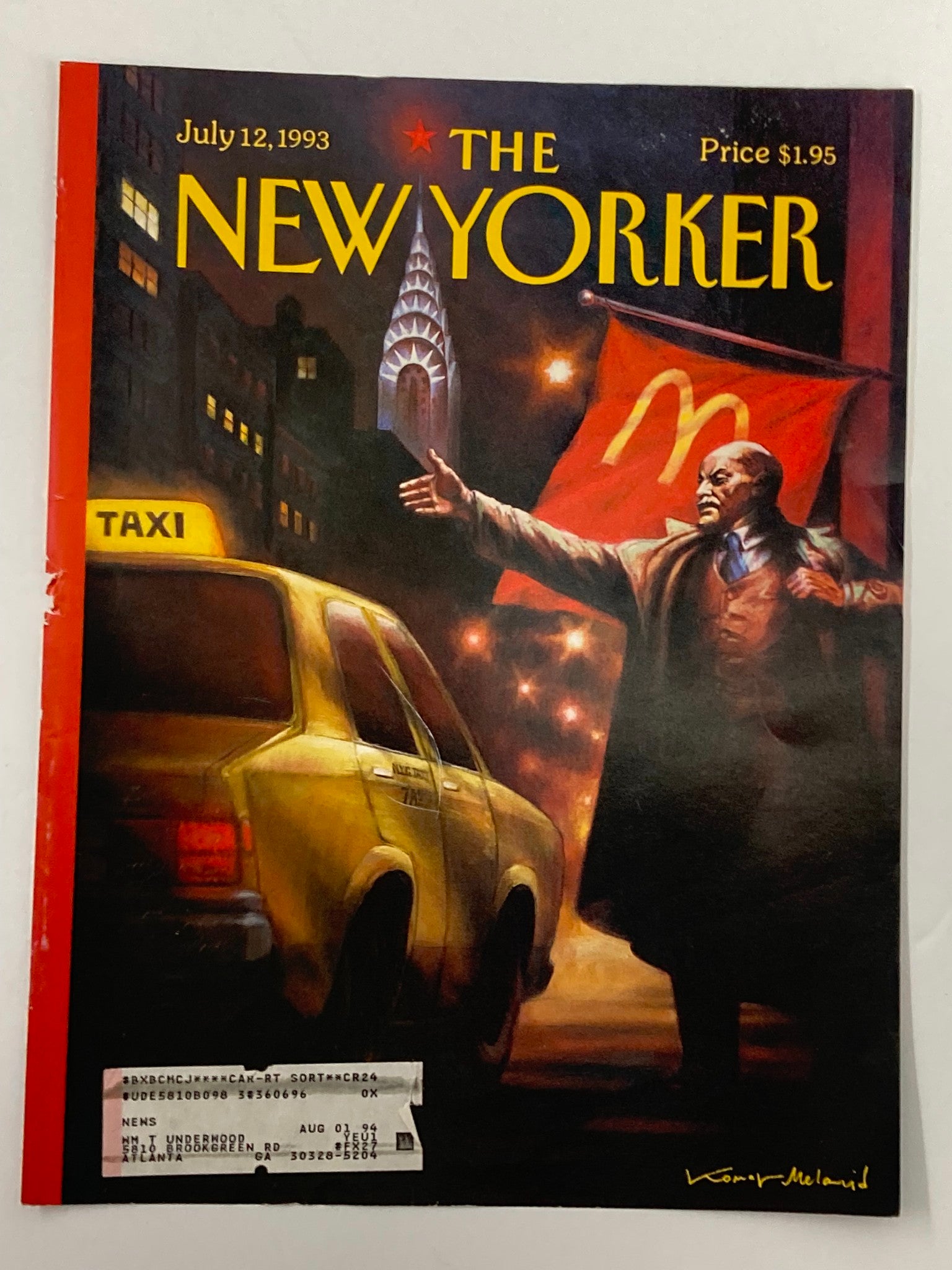 COVER ONLY The New Yorker July 12 1993 Lenin Hails A Cab by Vitaly Komar