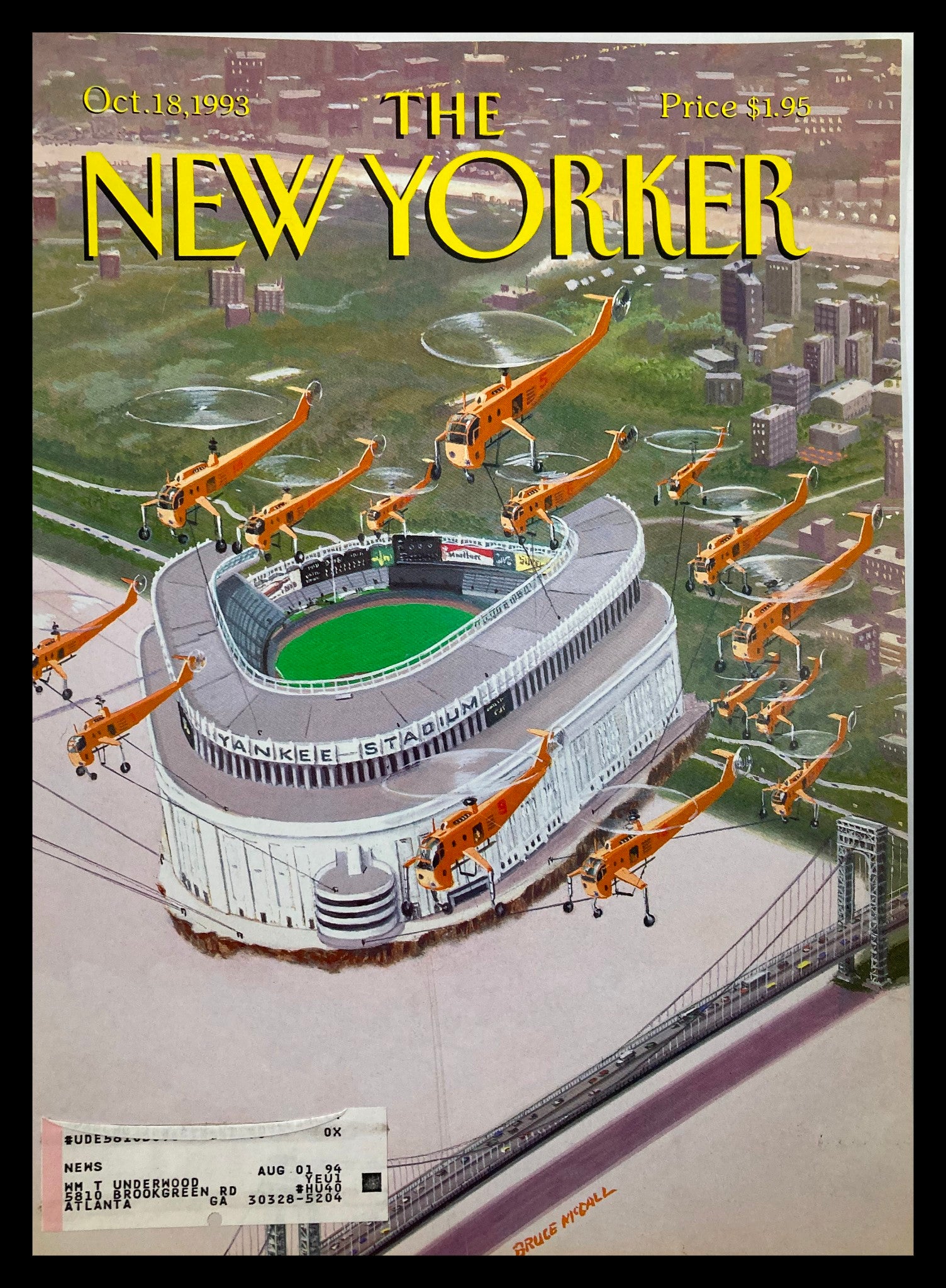 COVER ONLY The New Yorker October 18 1993 Yankee Stadium by Bruce McCall