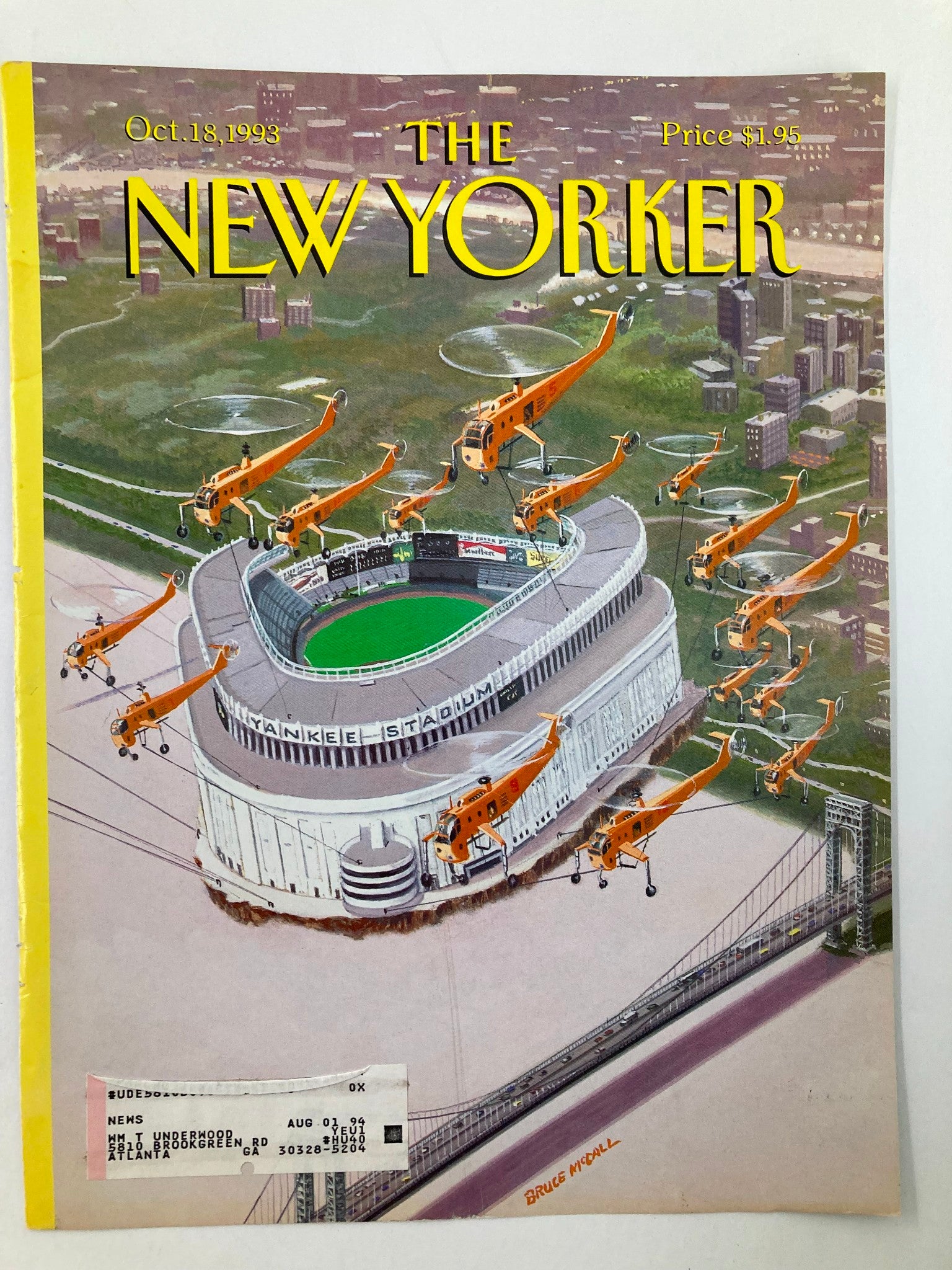 COVER ONLY The New Yorker October 18 1993 Yankee Stadium by Bruce McCall