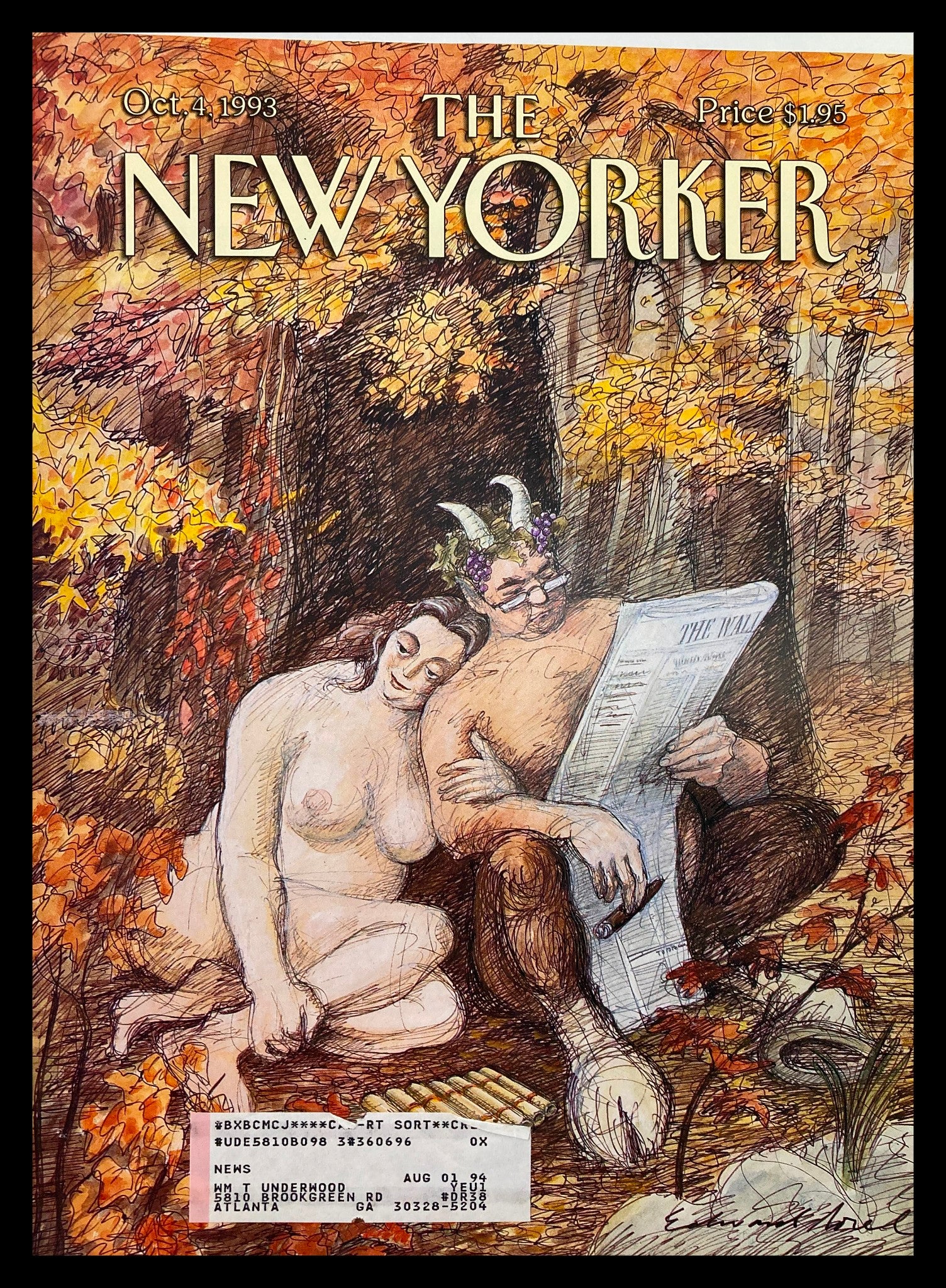 COVER ONLY The New Yorker October 4 1993 Remembrance of Flings by Edward Sorel