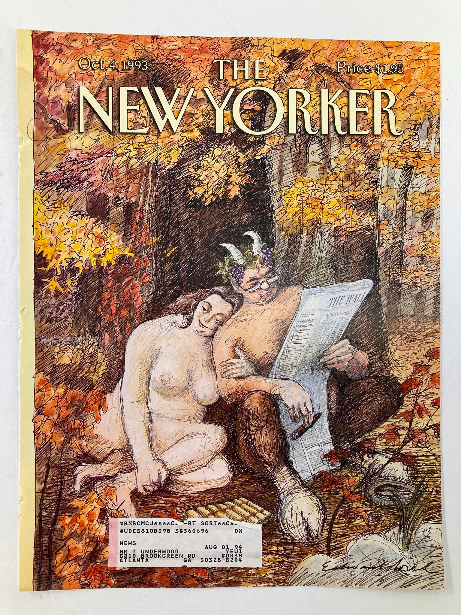 COVER ONLY The New Yorker October 4 1993 Remembrance of Flings by Edward Sorel