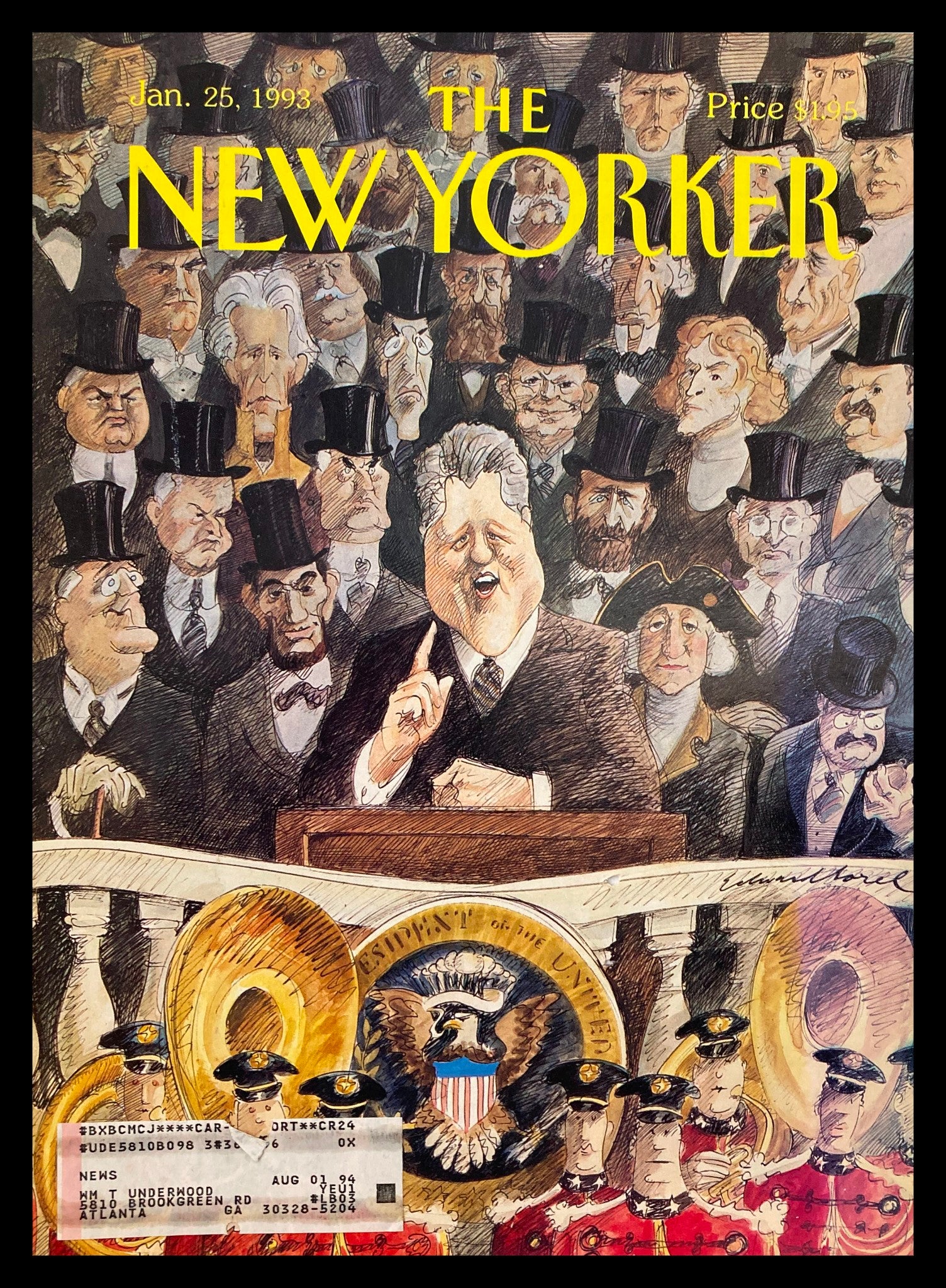 COVER ONLY The New Yorker January 25 1993 Bill Clinton, Abe Lincoln by E. Sorel