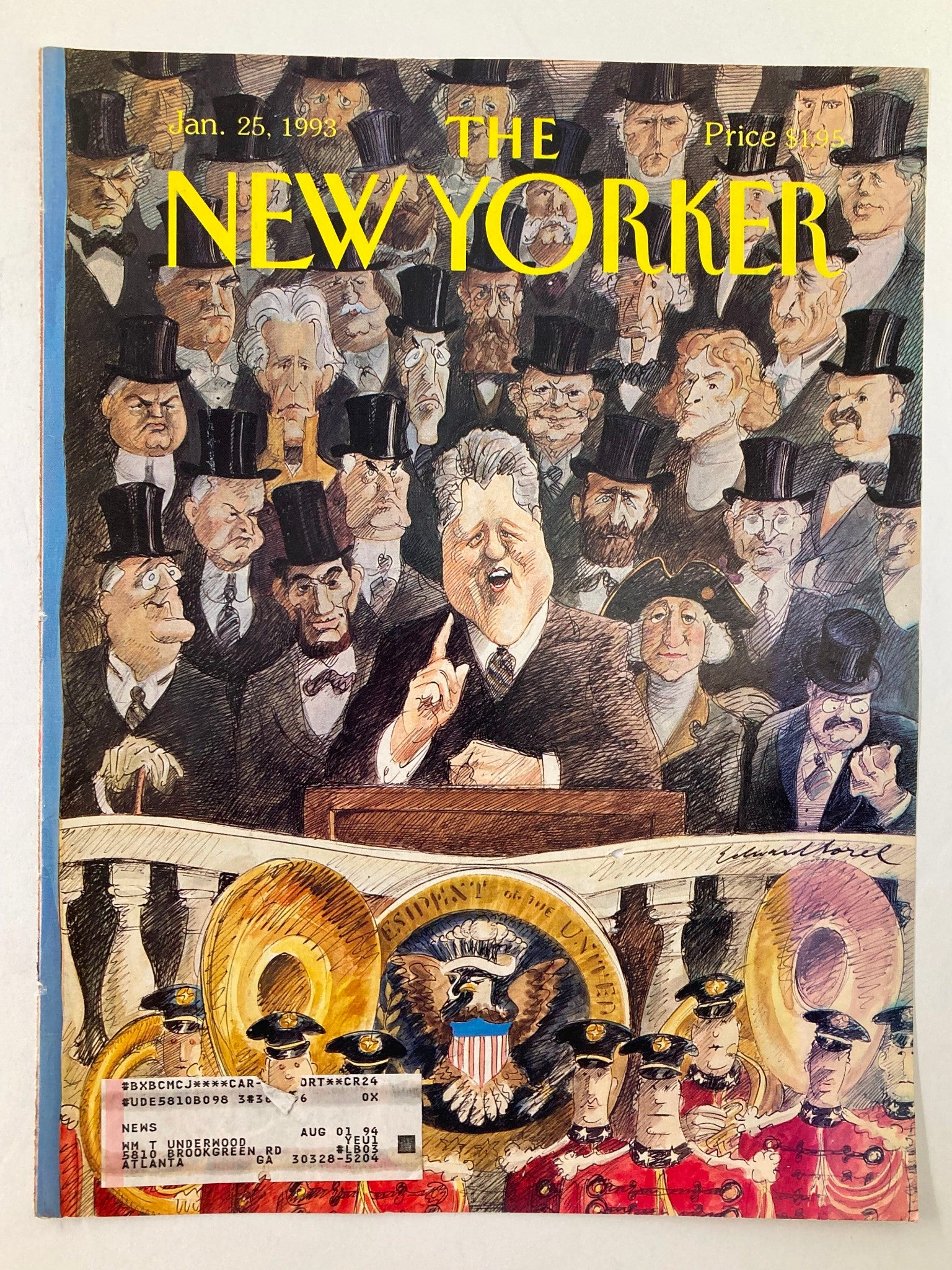 COVER ONLY The New Yorker January 25 1993 Bill Clinton, Abe Lincoln by E. Sorel