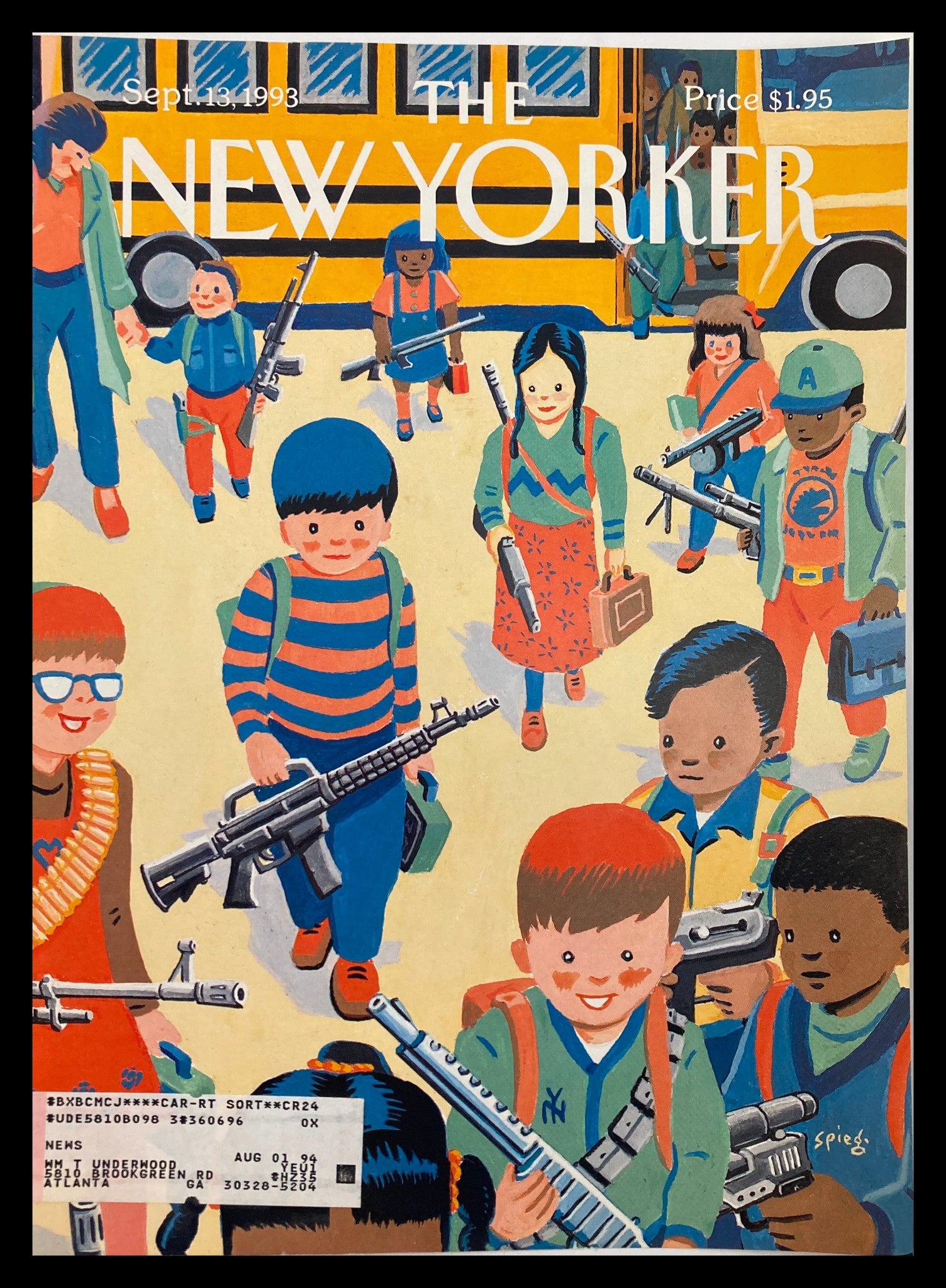 The New Yorker September 13 1993 cover featuring whimsical illustrations by William Steig, depicting children with toy guns in a schoolyard setting.