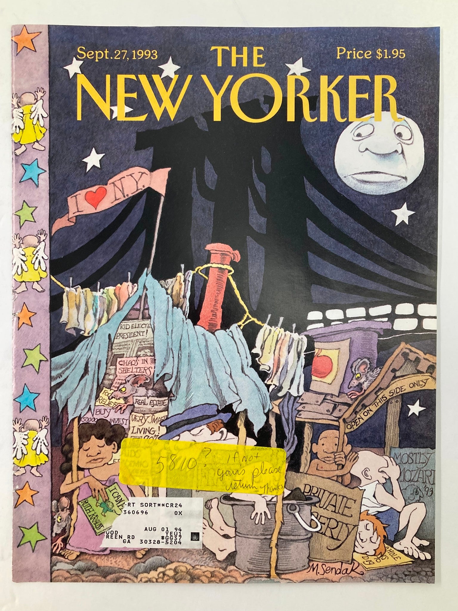 COVER ONLY The New Yorker September 27 1993 Private Property by M. Sendak