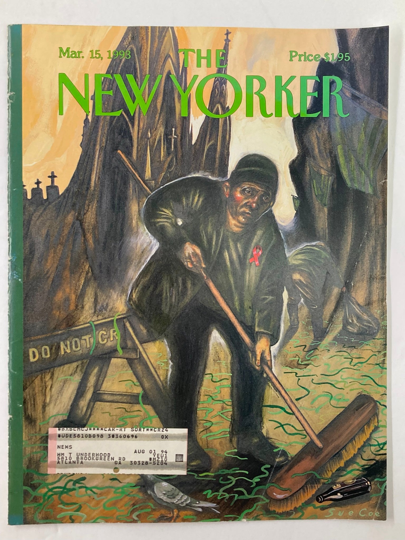 COVER ONLY The New Yorker March 15 1993 Do Not Cry by Sue Coe