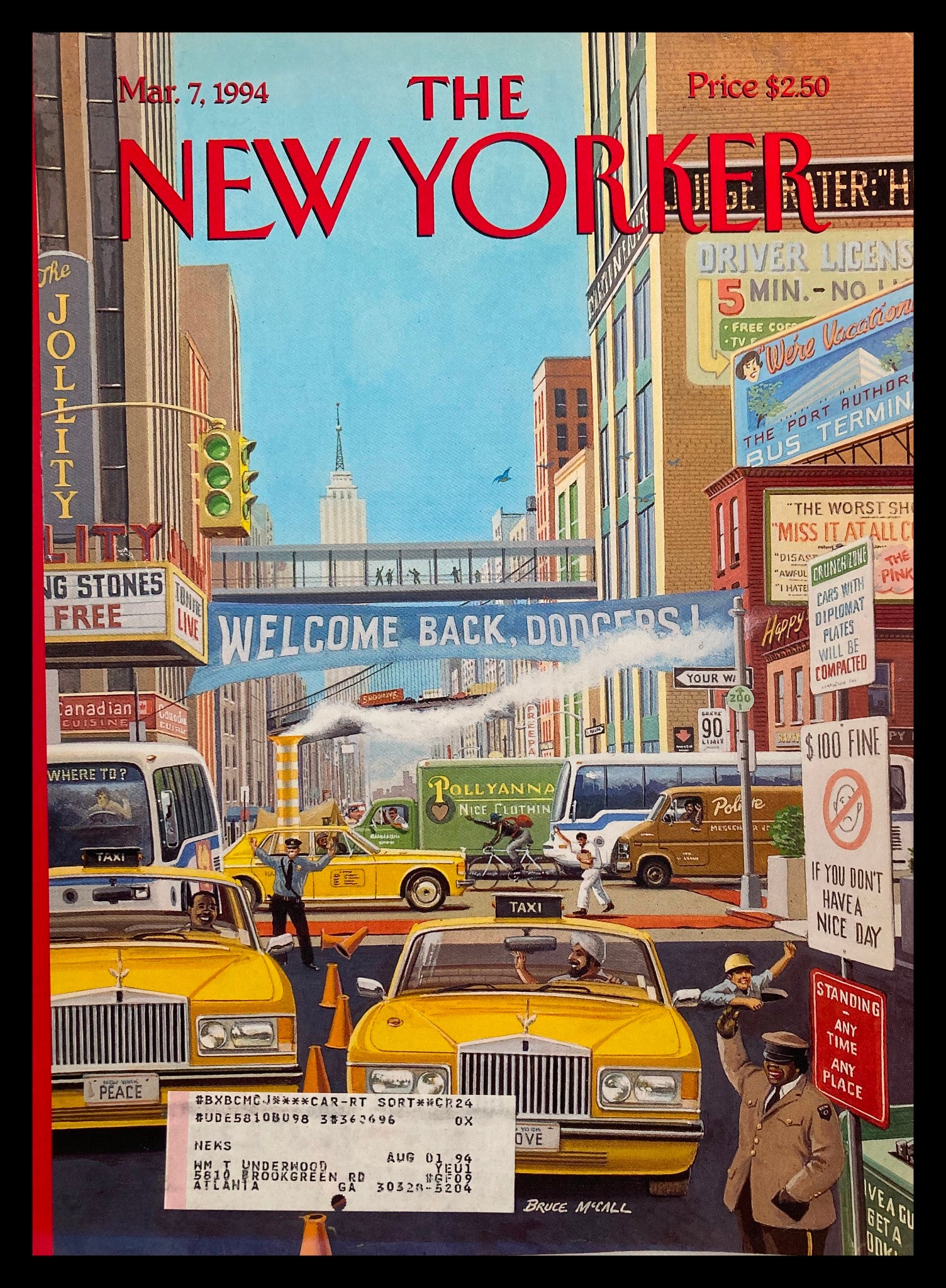 COVER ONLY The New Yorker March 7 1994 Welcome Back Dodgers by Bruce McCall