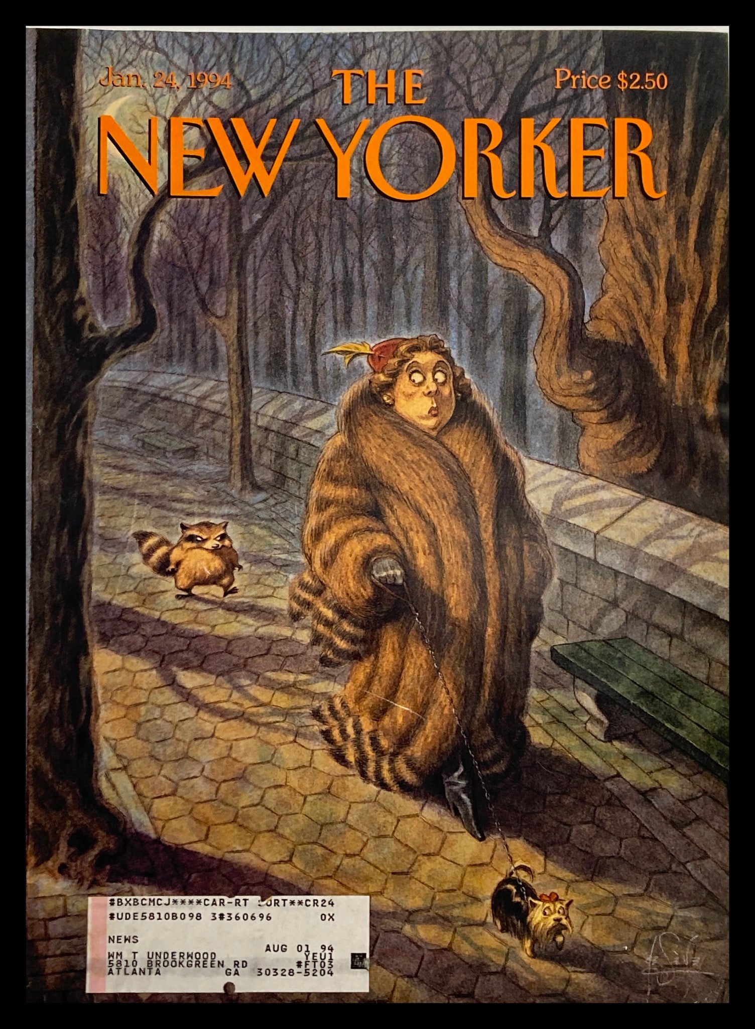 COVER ONLY The New Yorker January 24 1994 Tailed by Peter de Seve