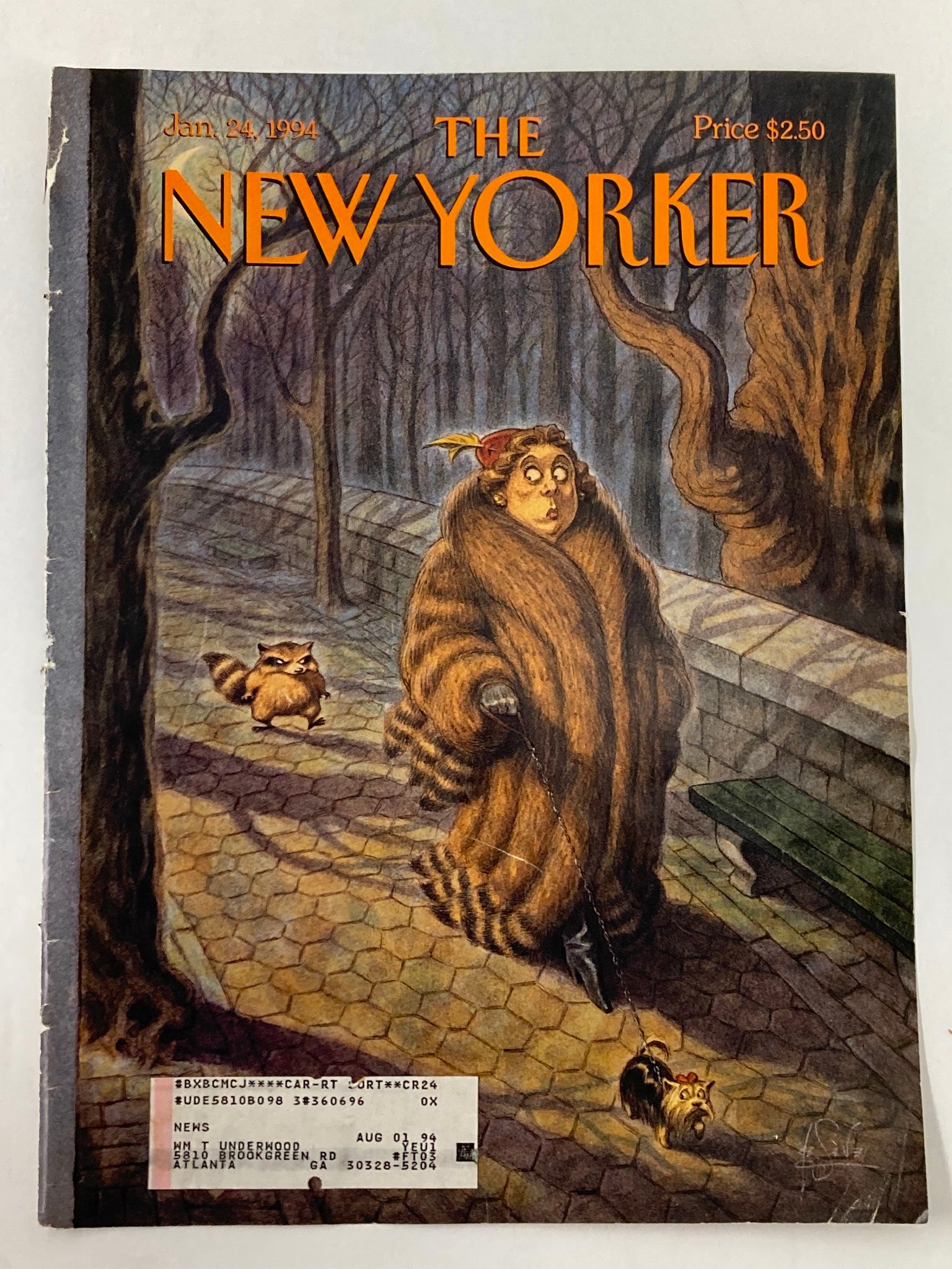 COVER ONLY The New Yorker January 24 1994 Tailed by Peter de Seve