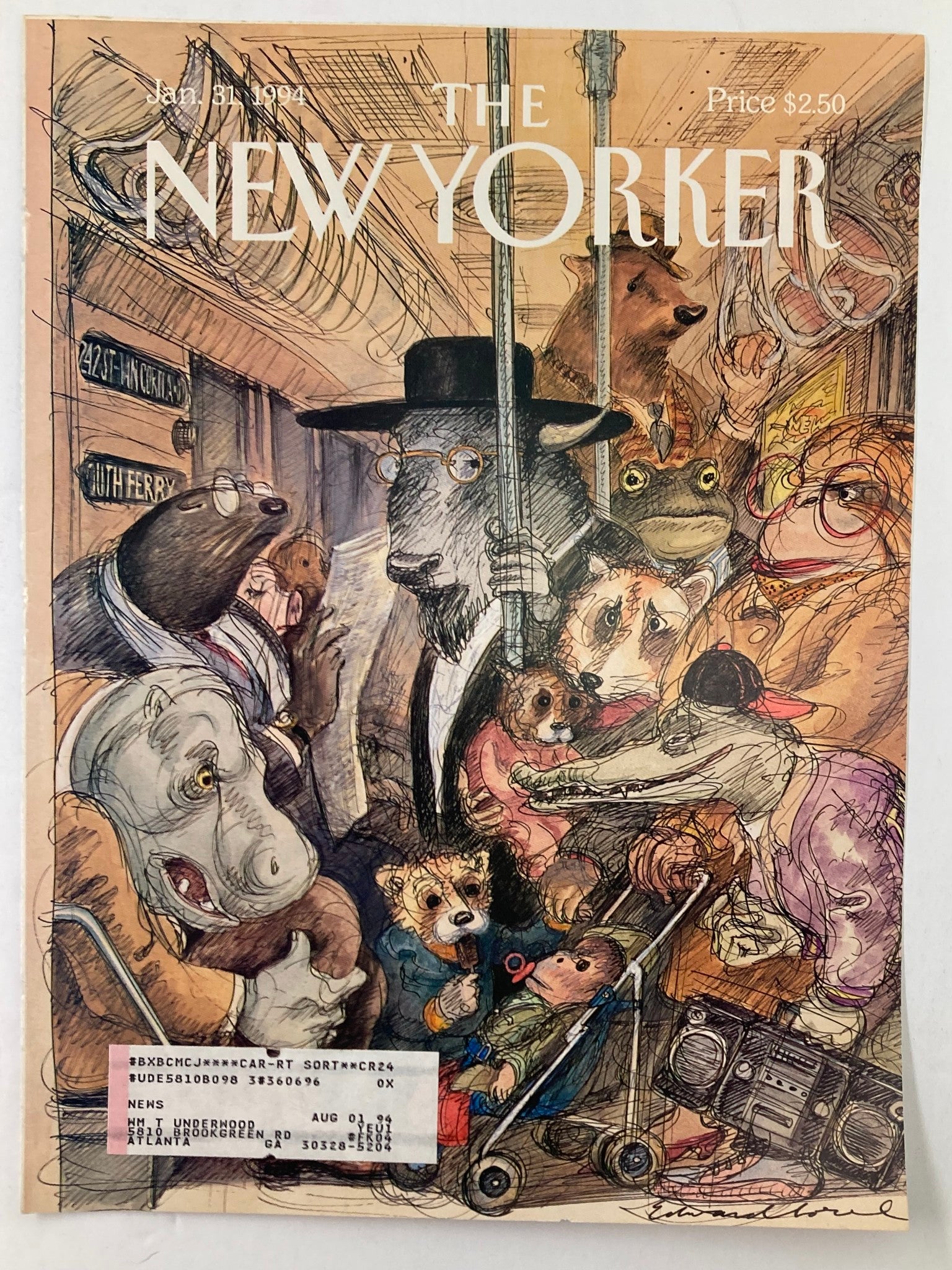 COVER ONLY The New Yorker January 31 1994 Crush Hour by Edward Sorel